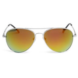 Aviator Silver-Tone & Red Sunglasses