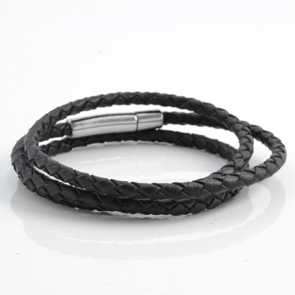 Svart Tunt Långt Flätat Läderarmband - 2