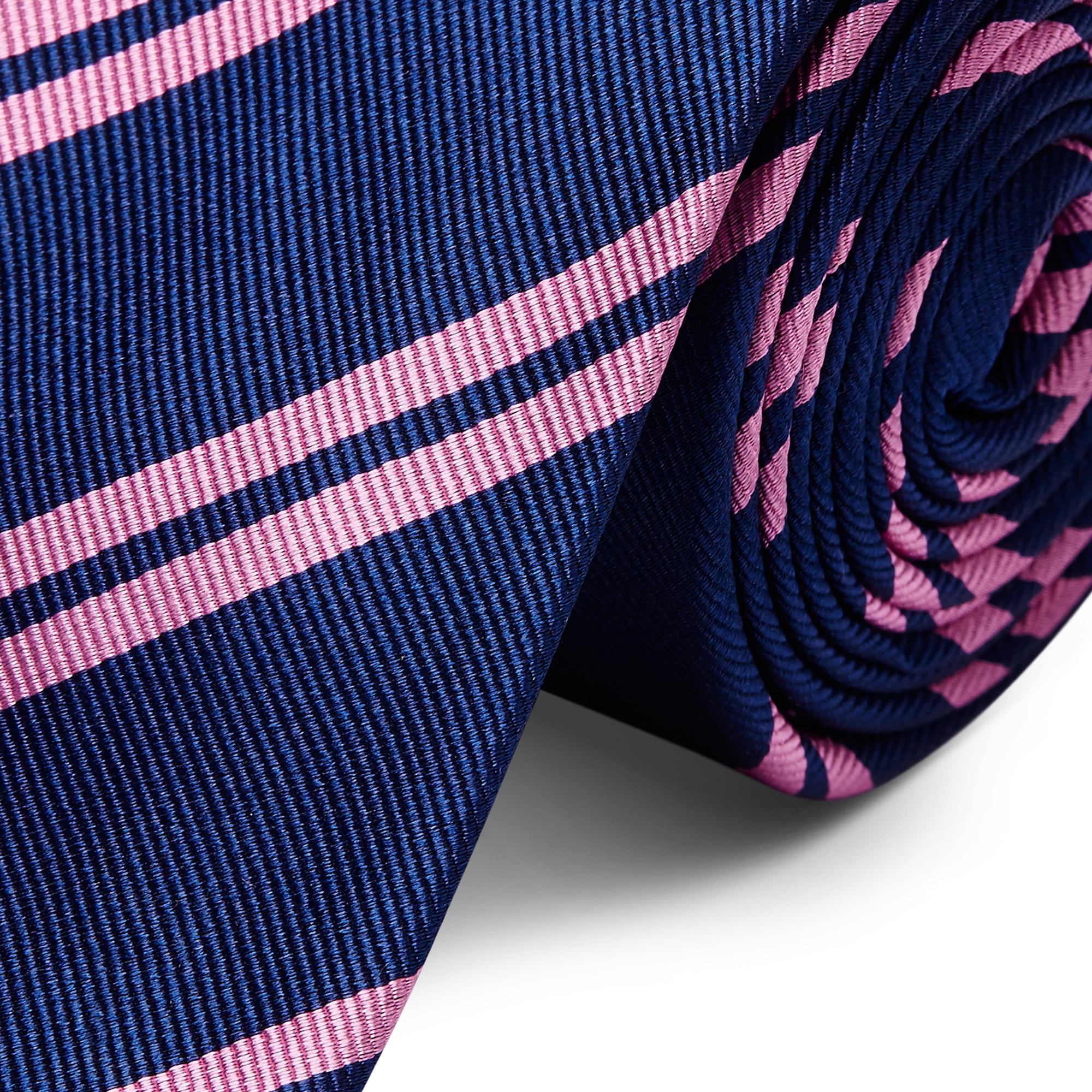 Marineblau & Rosa Doppelstreifen Seidenkrawatte 6cm - 2
