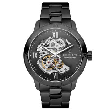 Dante II | Czarny zegarek z widocznym srebrzystym mechanizmem