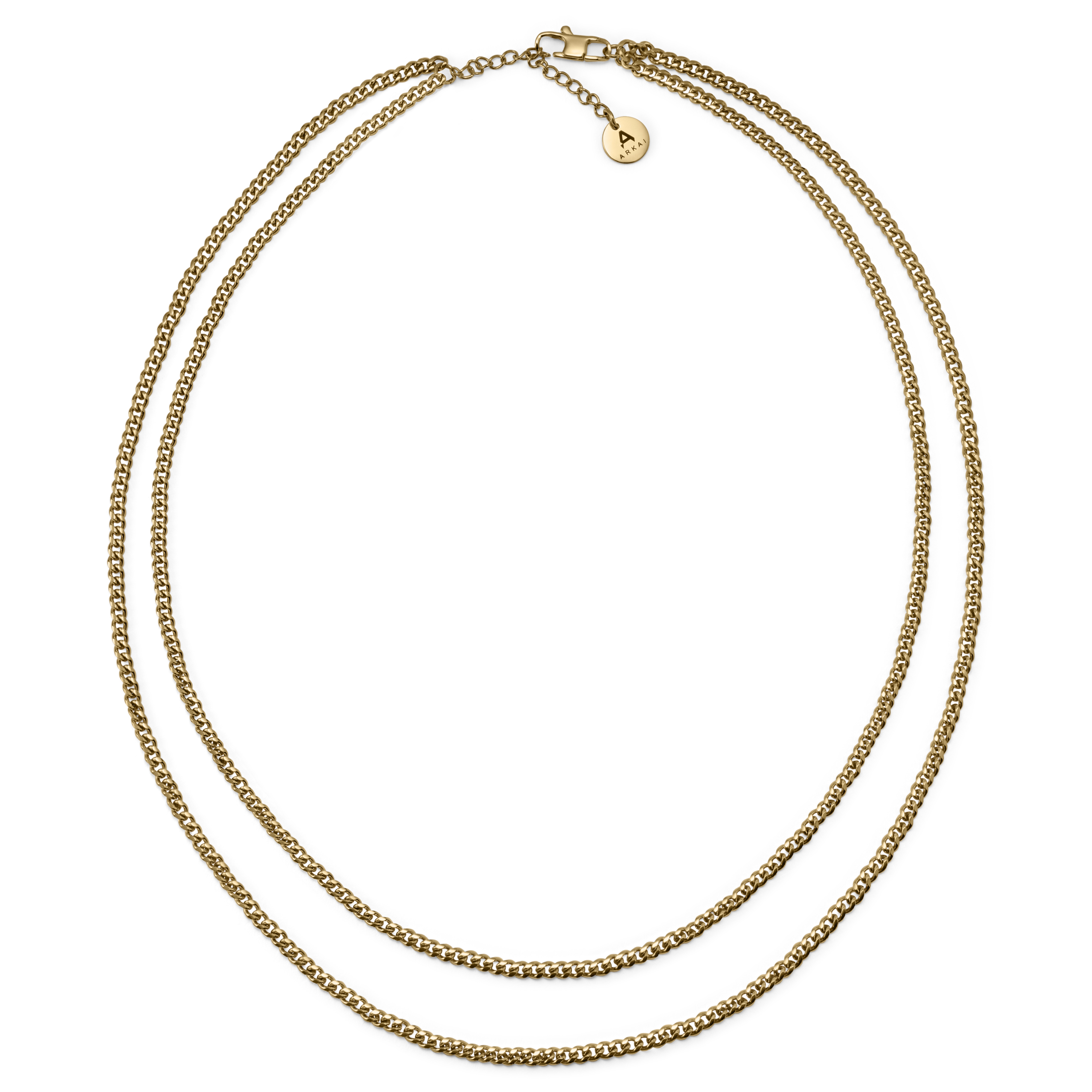 Rico | 3 mm Gold-Tone Double Layered Curb Chain Necklace - 4