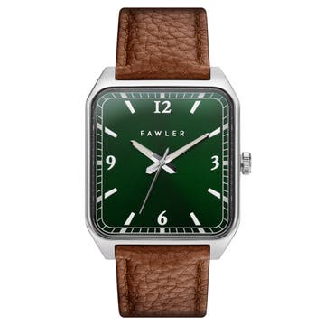 Clyde | Quadratische silberfarbene und grüne Uhr