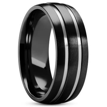 Aesop Reed Zwarte en Zilverkleurige Titanium Ring