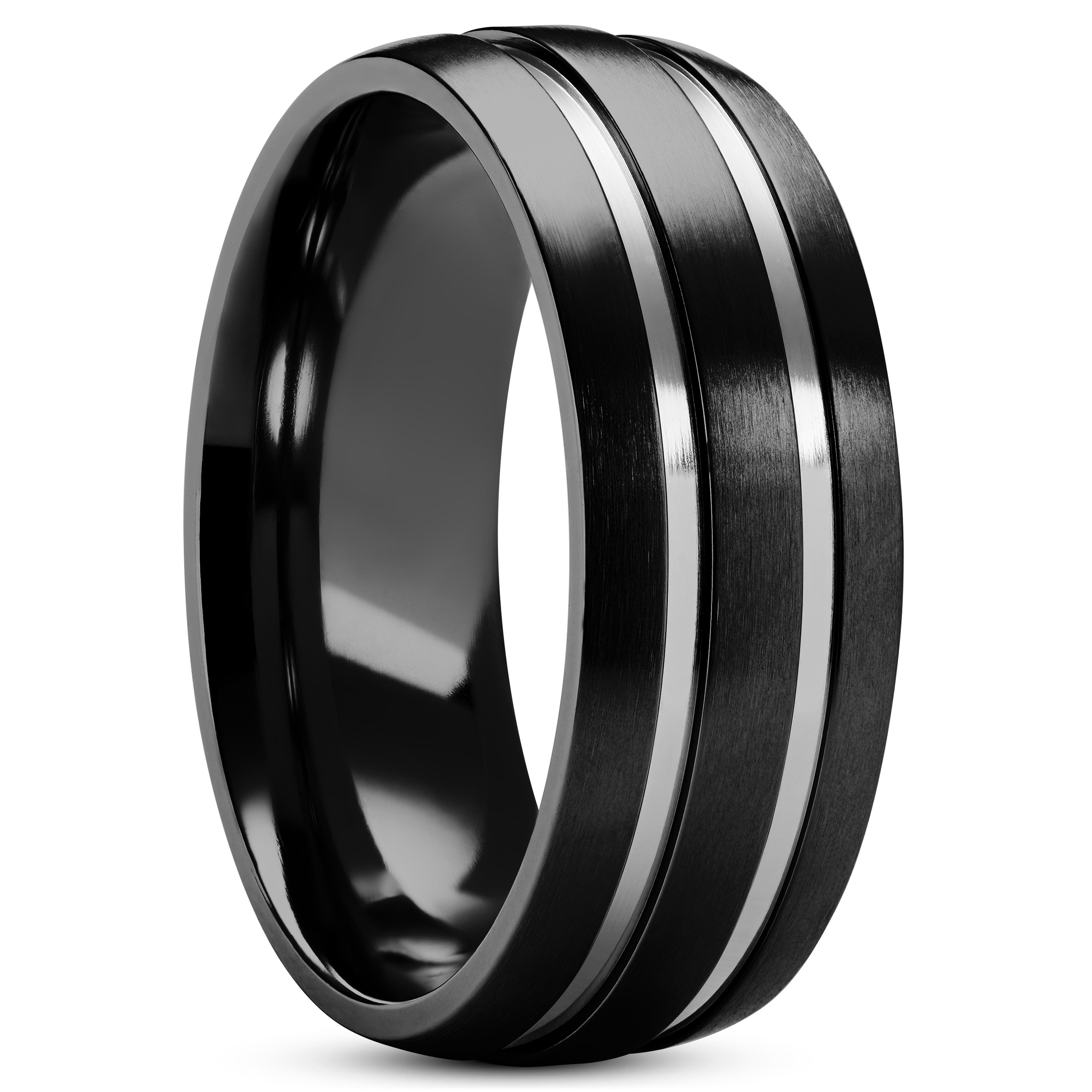 Aesop | 8 mm Black Titanium With Silver-Tone Line Details Ring