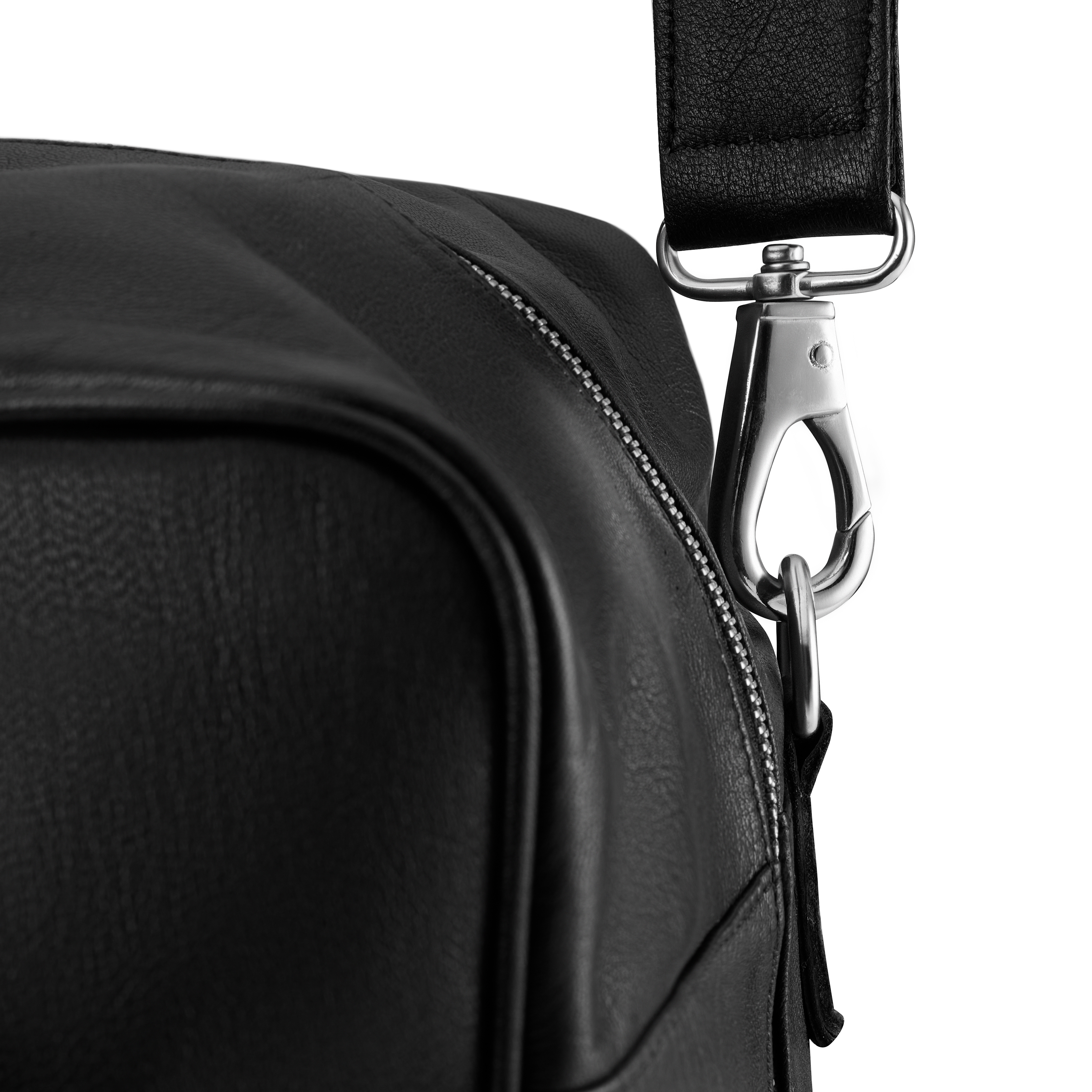 Fidei | Large Black Full Grain Goat Leather Weekend Bag - 6