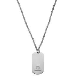 Zodiac | Silver-Tone Stainless Steel Libra Star Sign Dog Tag Cable Chain Necklace