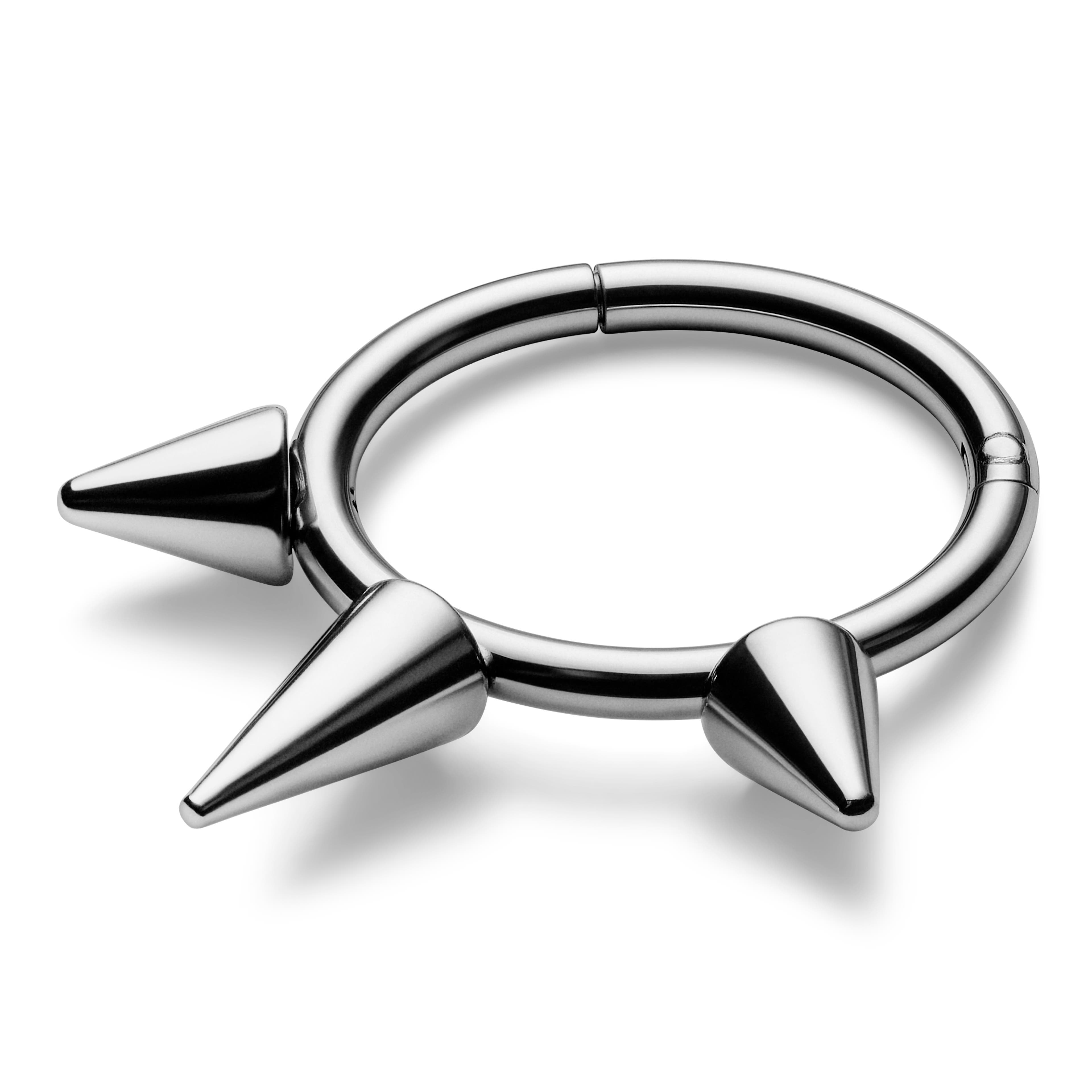 8 mm Silver-Tone Spiked Surgical Steel Piercing Ring