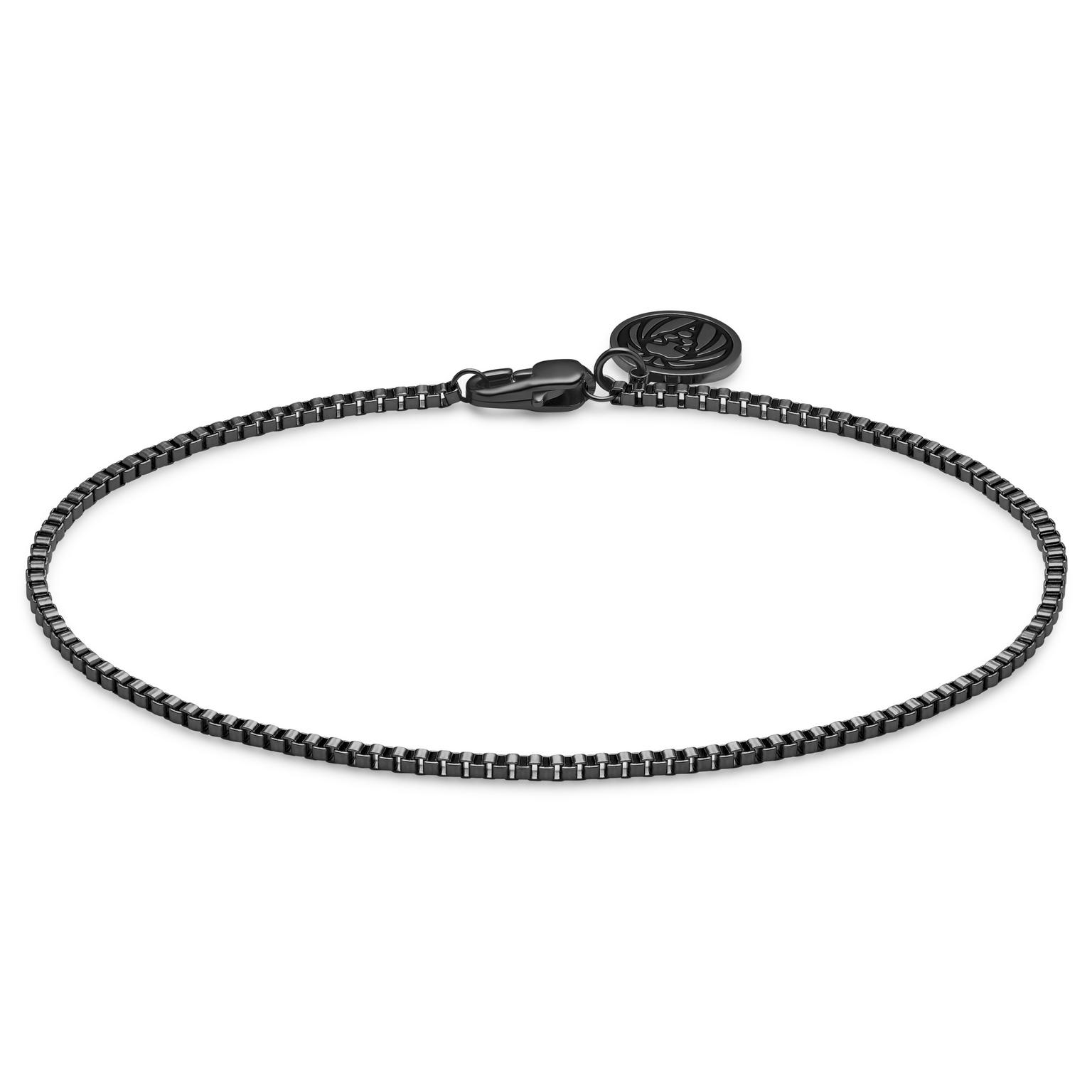 „Essentials“ | 1 mm ginklų juodumo kvadratinių narelių grandinėlės apyrankė „Essentials“ | 1 mm ginklų juodumo kvadratinių narelių grandinėlės apyrankė