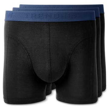 FlexFeel | Paquete de 3 calzoncillos bóxer de algodón negro con cinturilla azul royal FlexFeel | Paquete de 3 calzoncillos bóxer de algodón negro con cinturilla azul royal