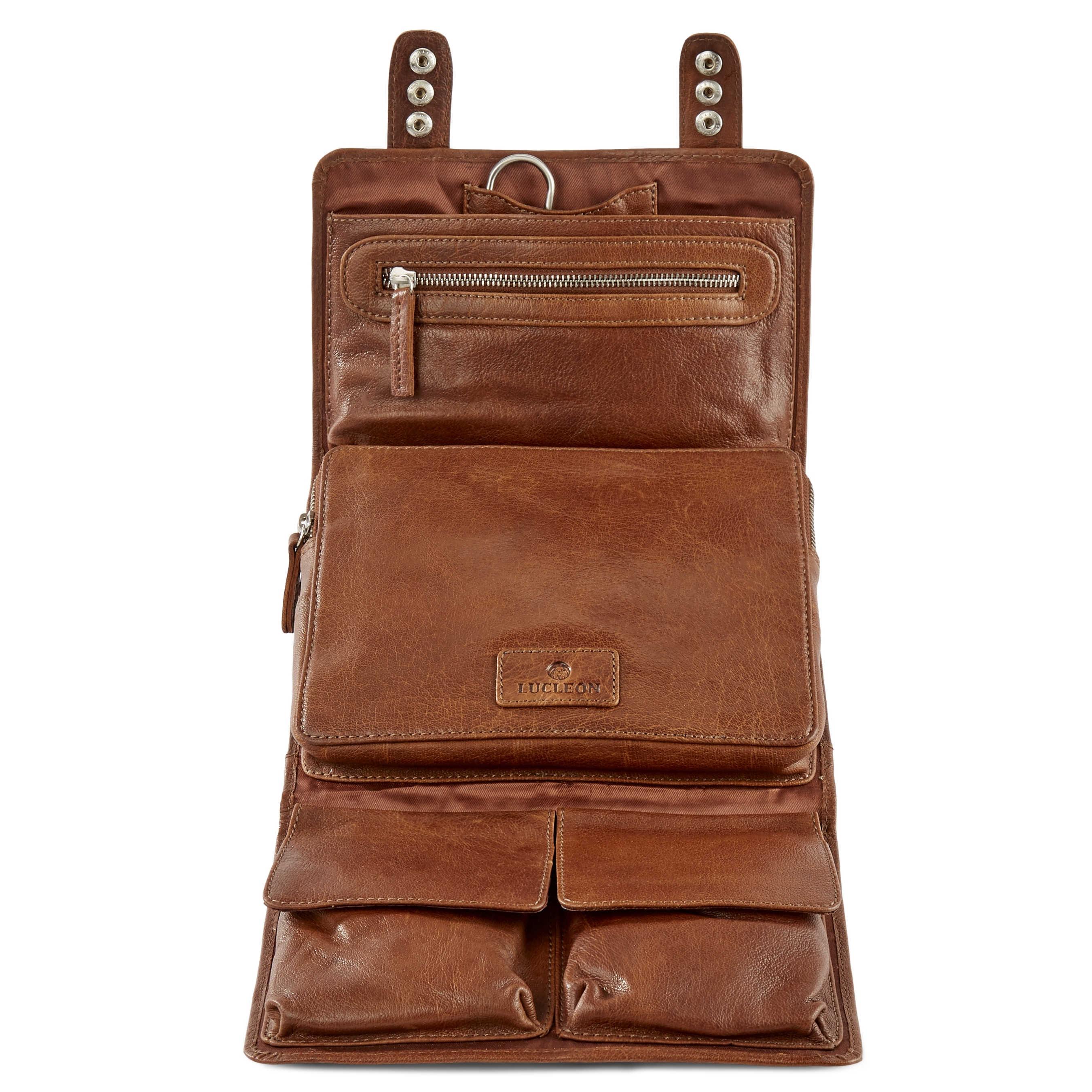 California závěsná světle hnědá kožená kosmetická taška - 6