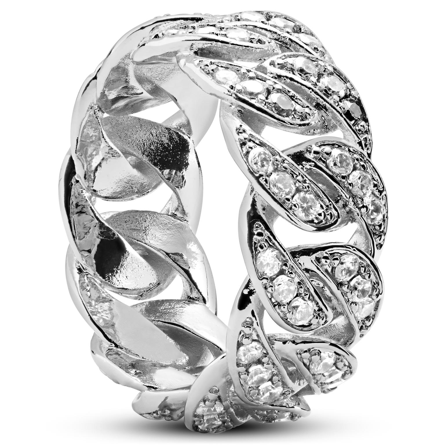 Nicos | 10 mm Iced Silver-tone Cuban Chain Zirconia Ring Nicos | 10 mm Iced Silver-tone Cuban Chain Zirconia Ring