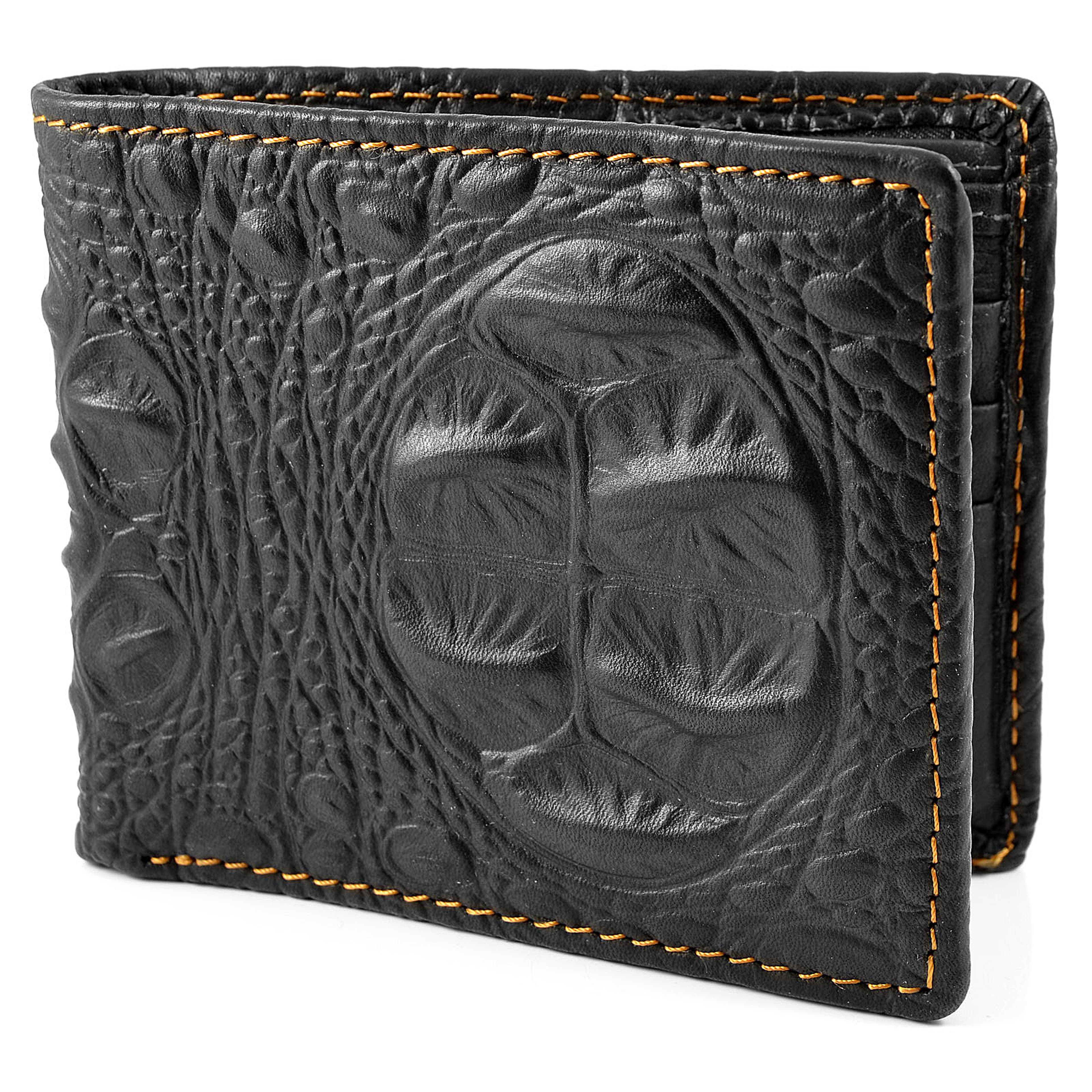 Black Leather & Alligator Skin Patterned Wallet