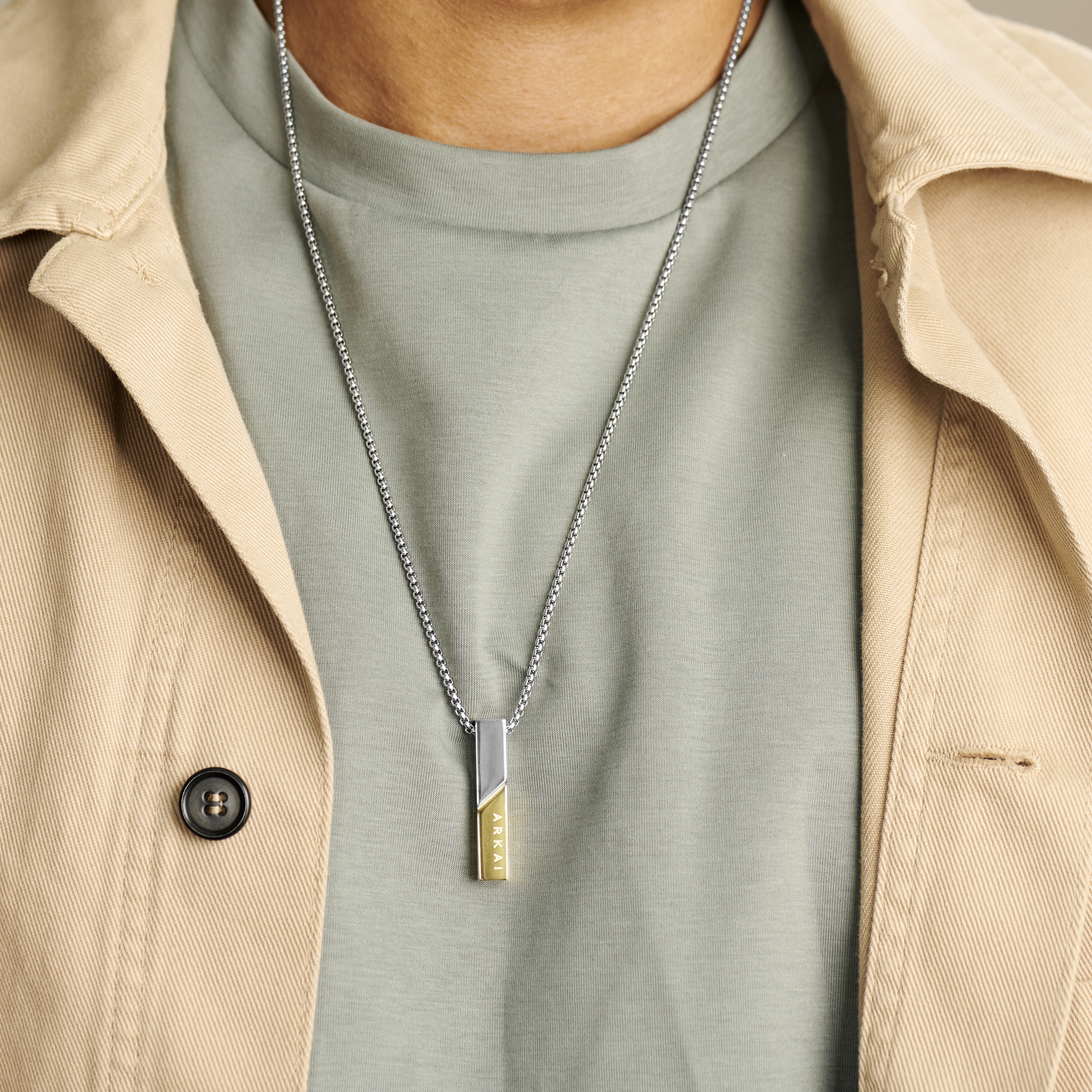 Collar con colgante de color plateado y dorado Rico - 3