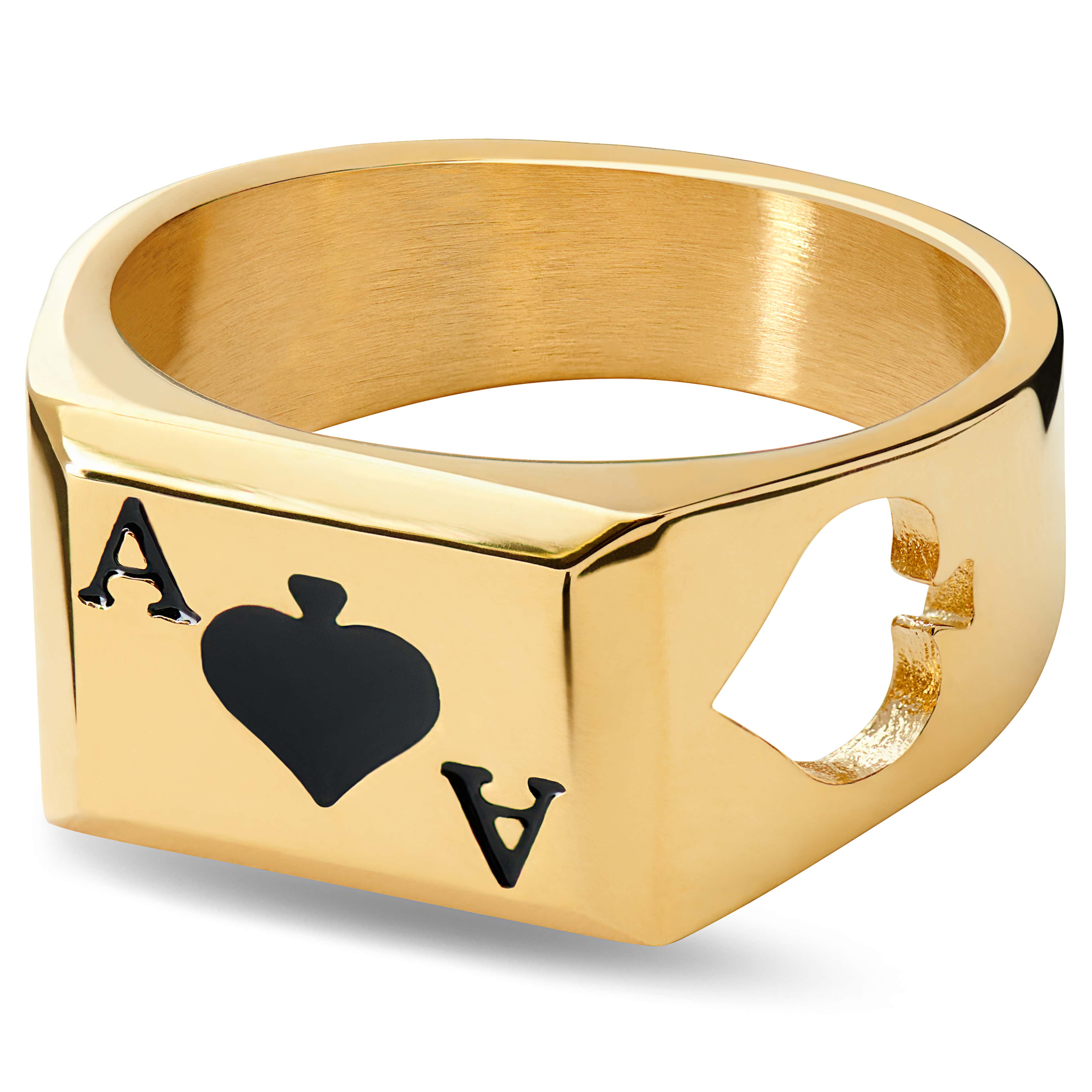 Ace | Златист пръстен печат Асо пика
