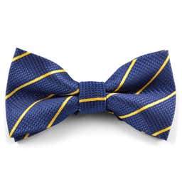 Navy Blue & Mustard Yellow Striped Pre-Tied Bow Tie