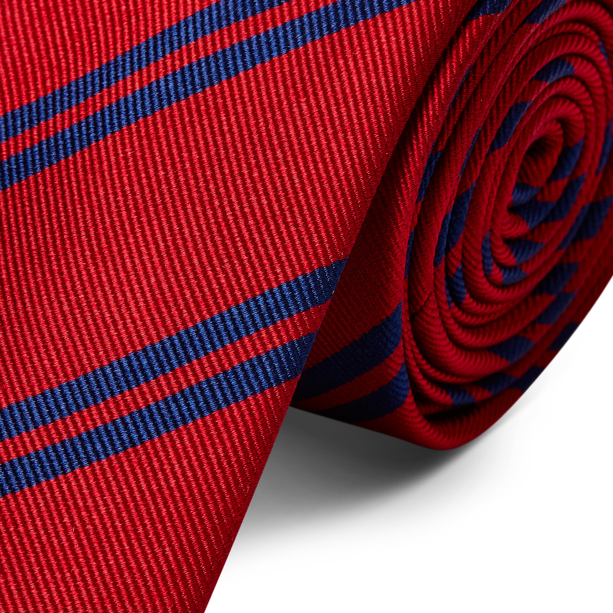 Rode Zijden 6 cm Brede Stropdas met Dubbele Marineblauwe Streep - 2