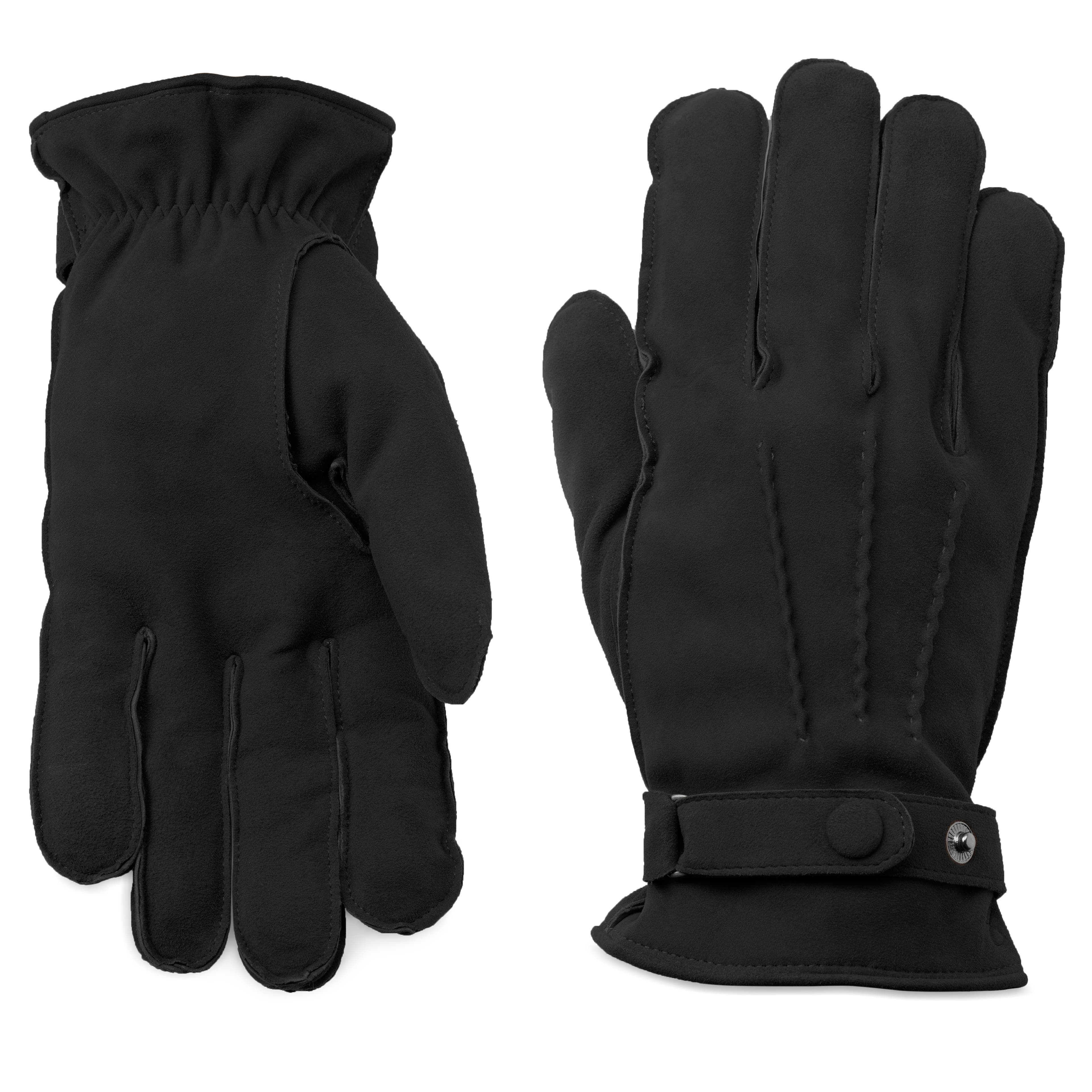 Black Suede Leather Gloves with Buckle