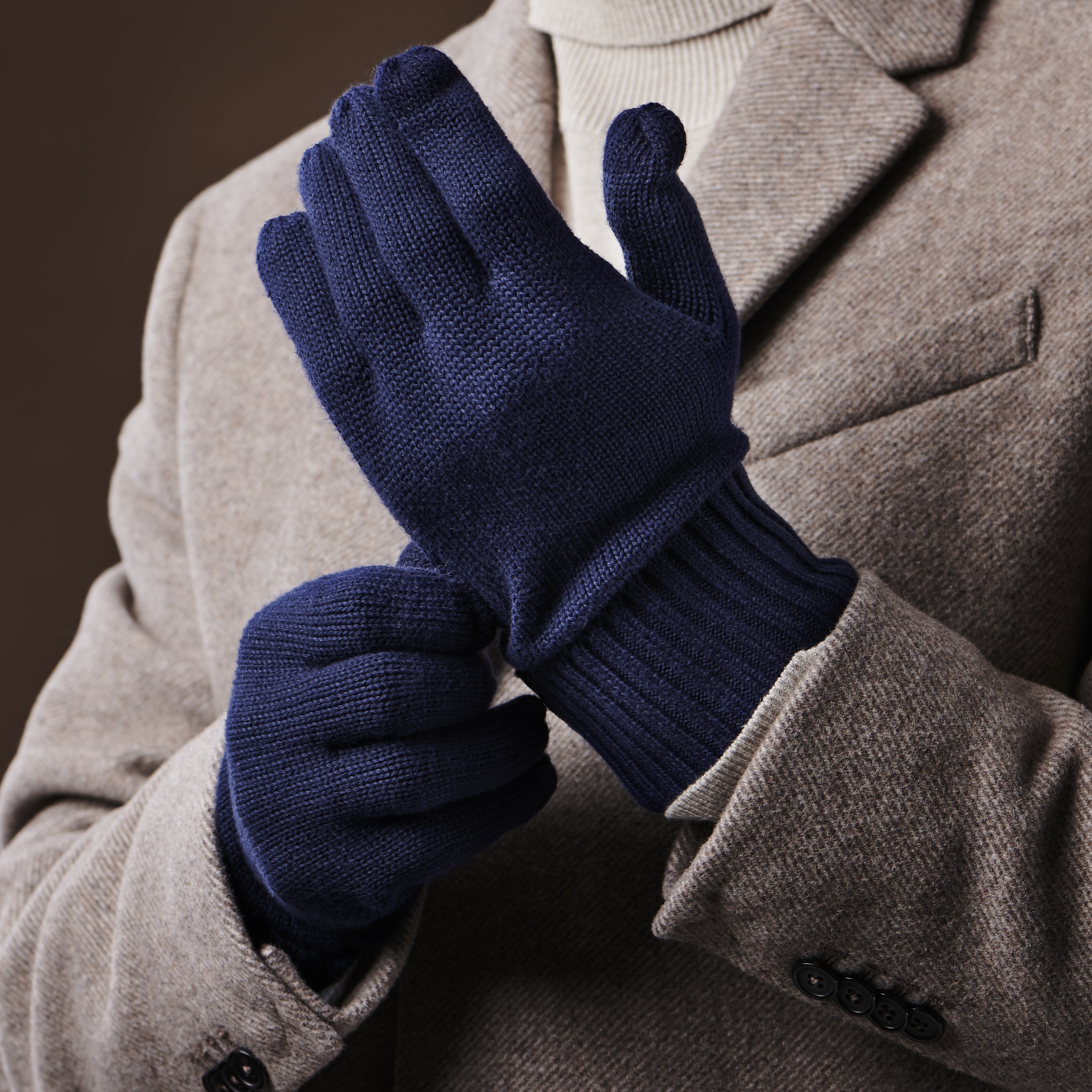 Navy Blue Knitted Cotton Gloves - 6
