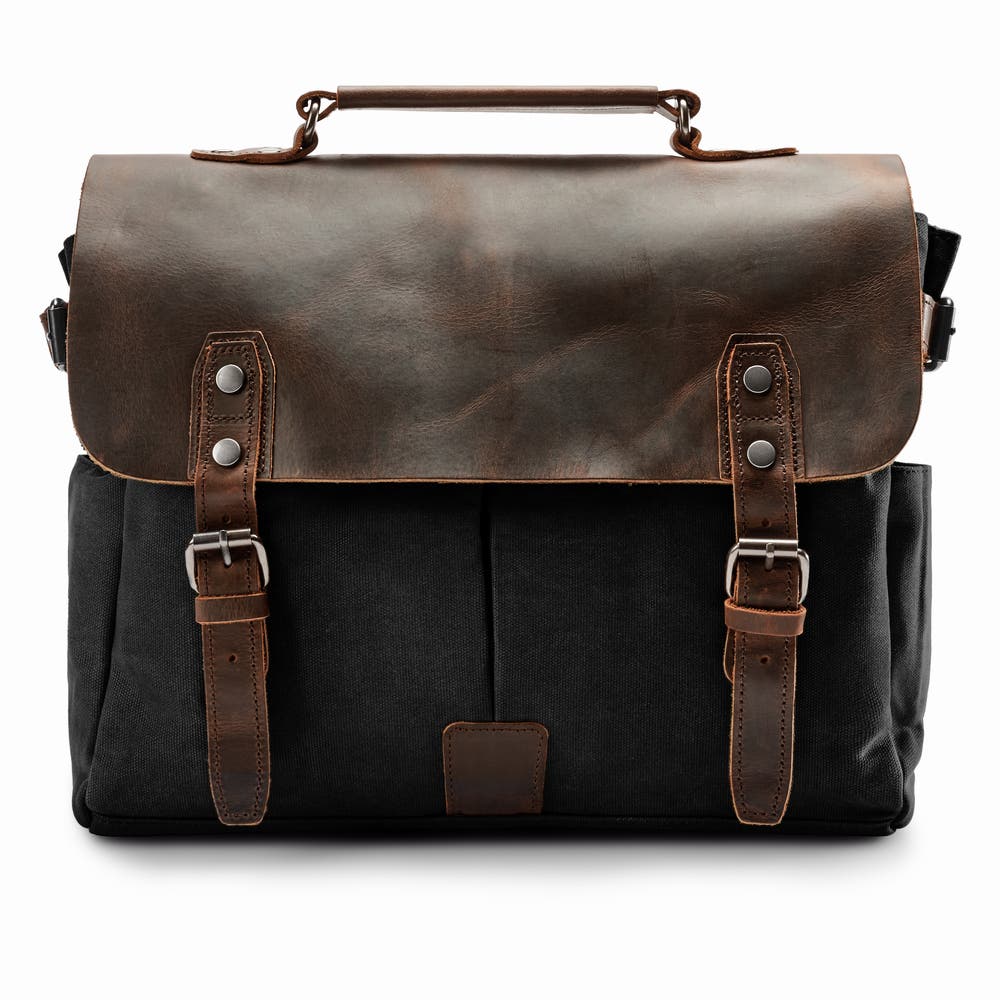 hover: Black Vintage-Style Messenger Bag hover: Black Vintage-Style Messenger Bag