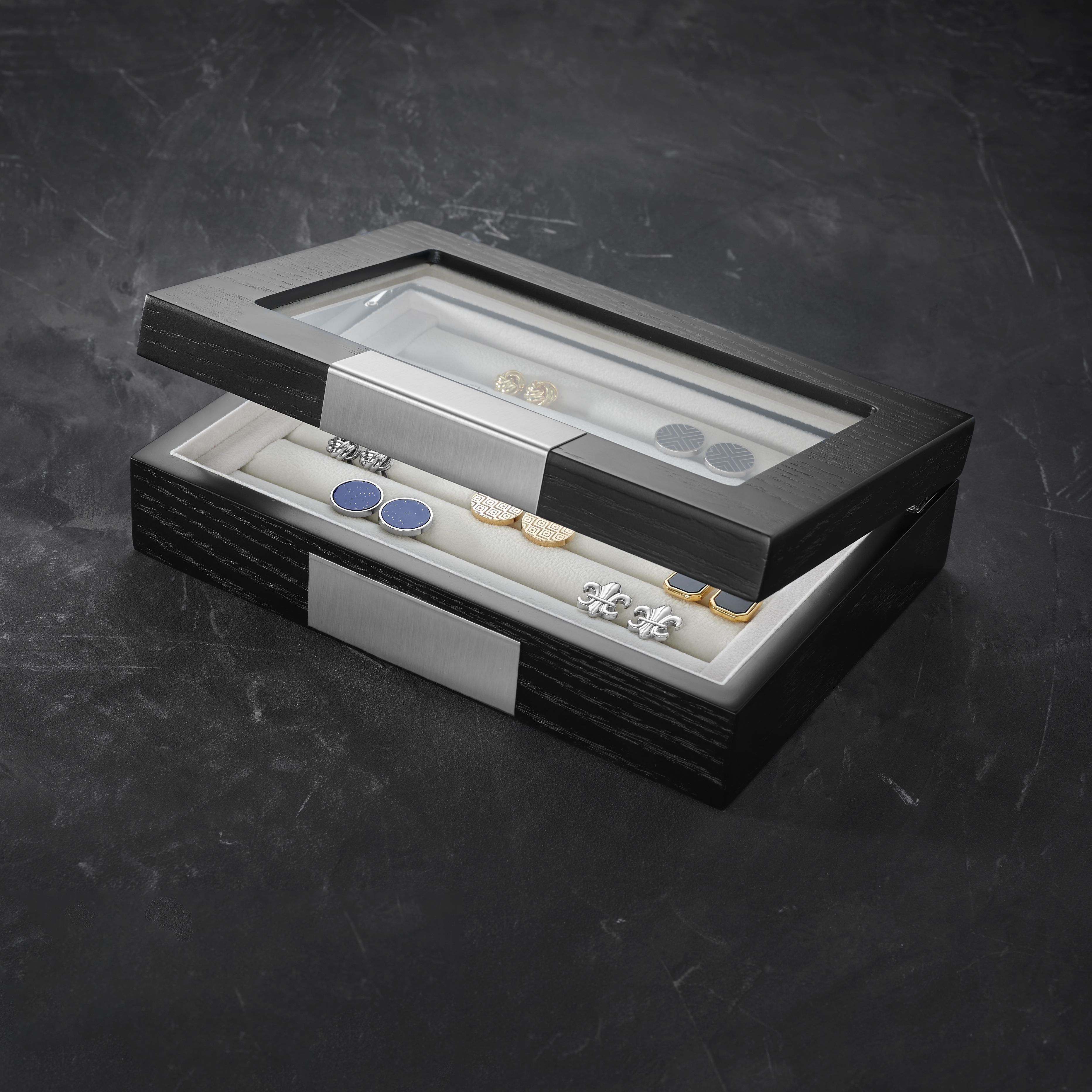 Black & Silver-Tone Cufflink/Ring Case  - 4