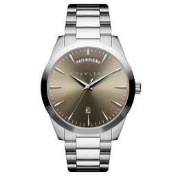 Eric | Brown and Silver-tone Stainless Steel Watch with Day and Date