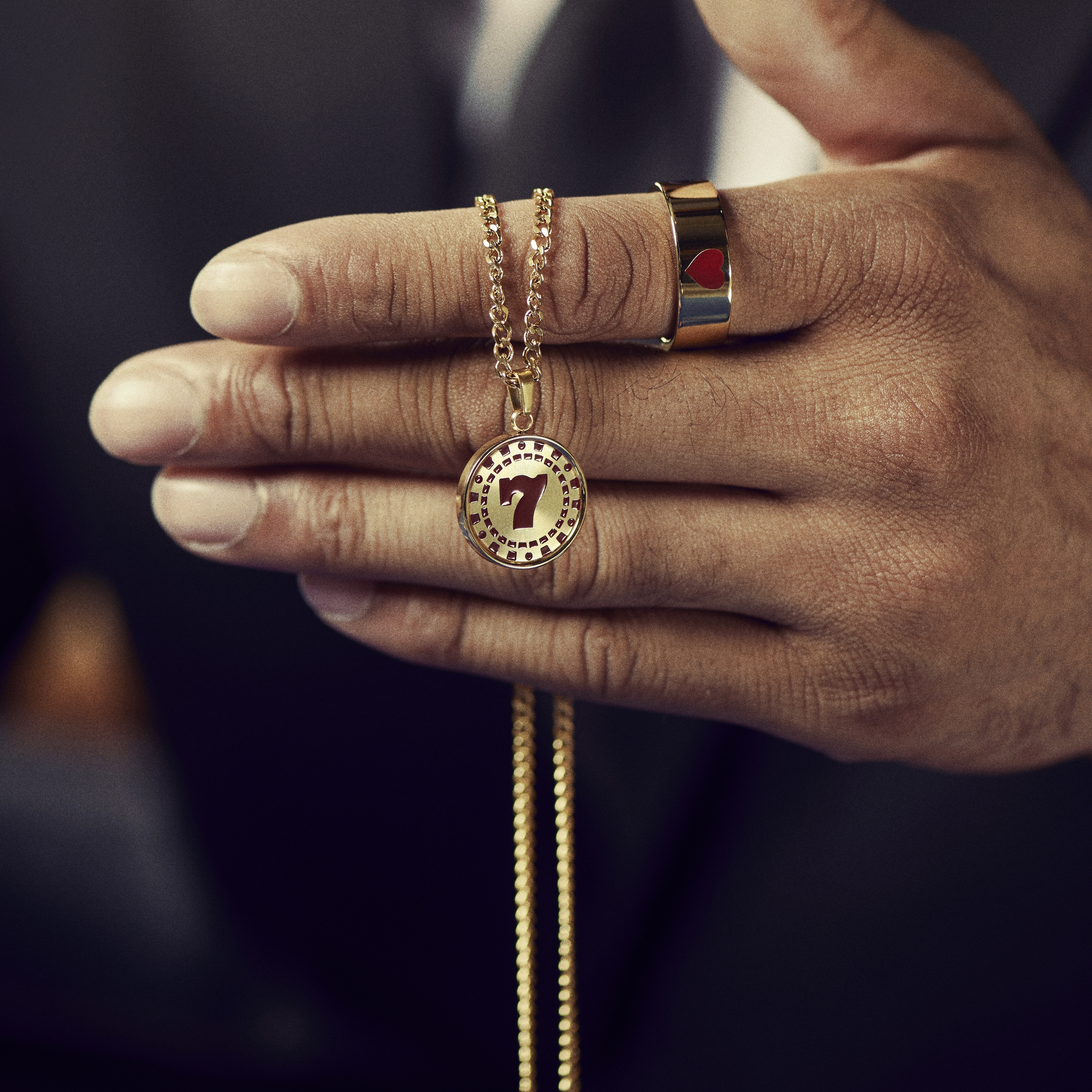 Ace | Gold-tone 7 Poker Chip Pendant Necklace - 2