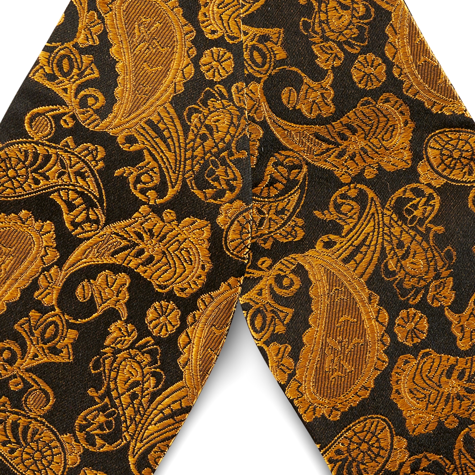 GOLD & BROWN PAISLEY Pattern Silk Self-Tie Bow tie - 2