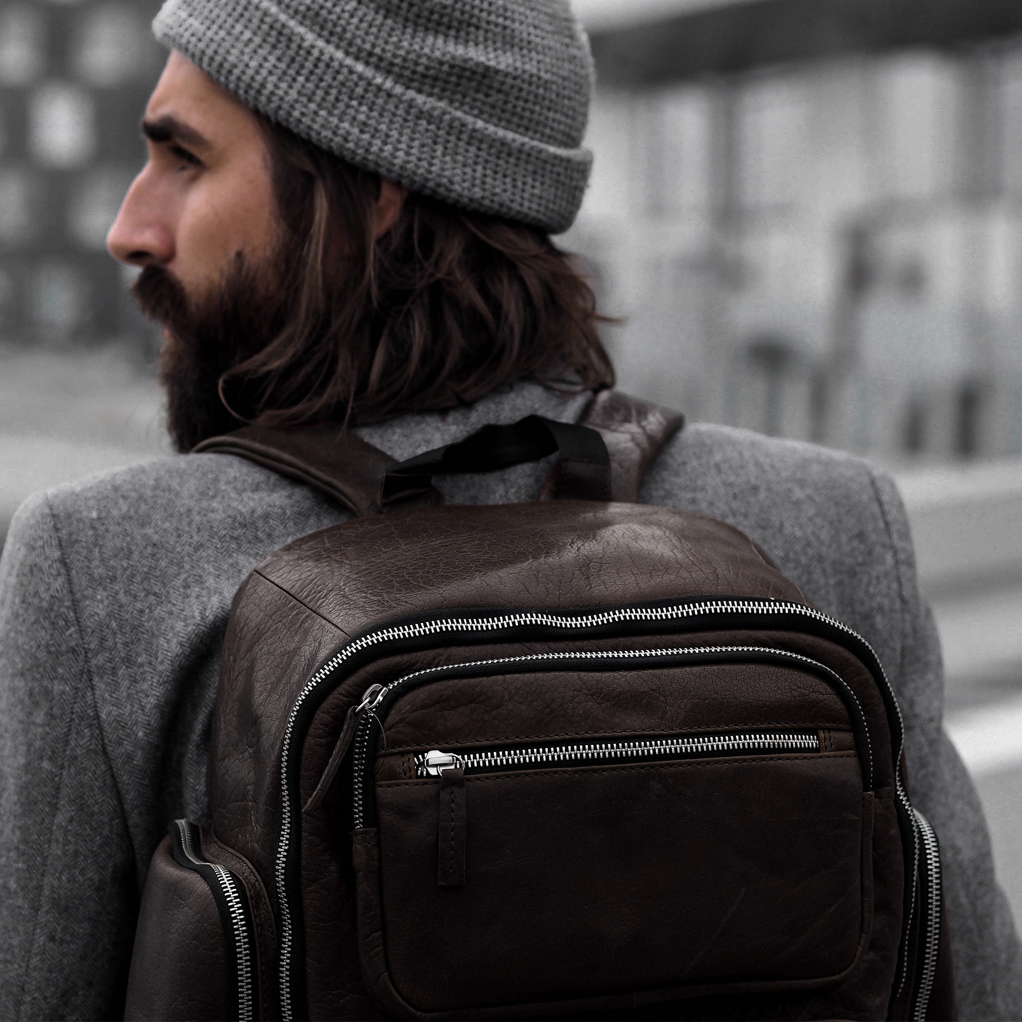 Sac à dos Montréal en cuir marron foncé - 17