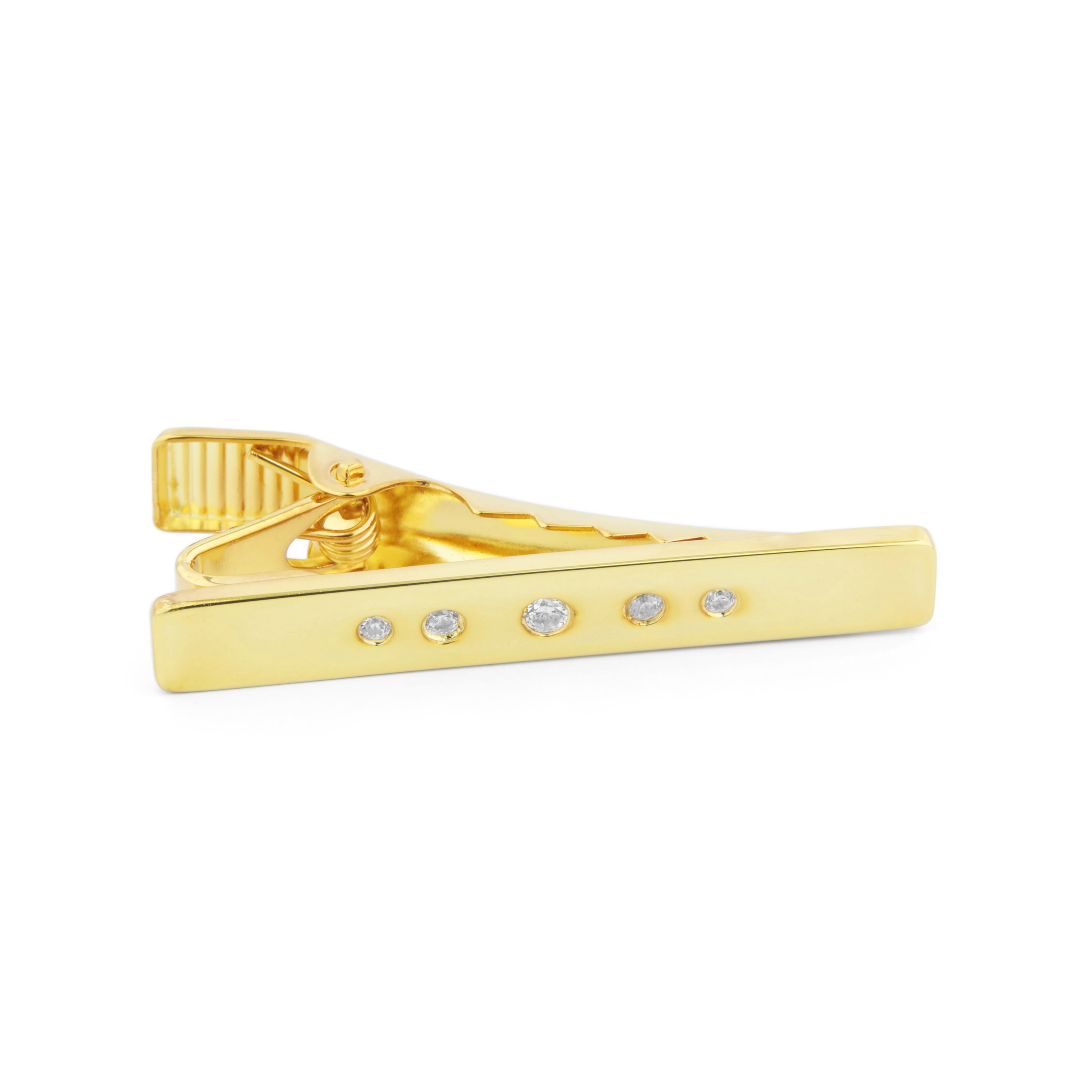 Gold 925s Short Zirconia Dotted Tie Clip - 1