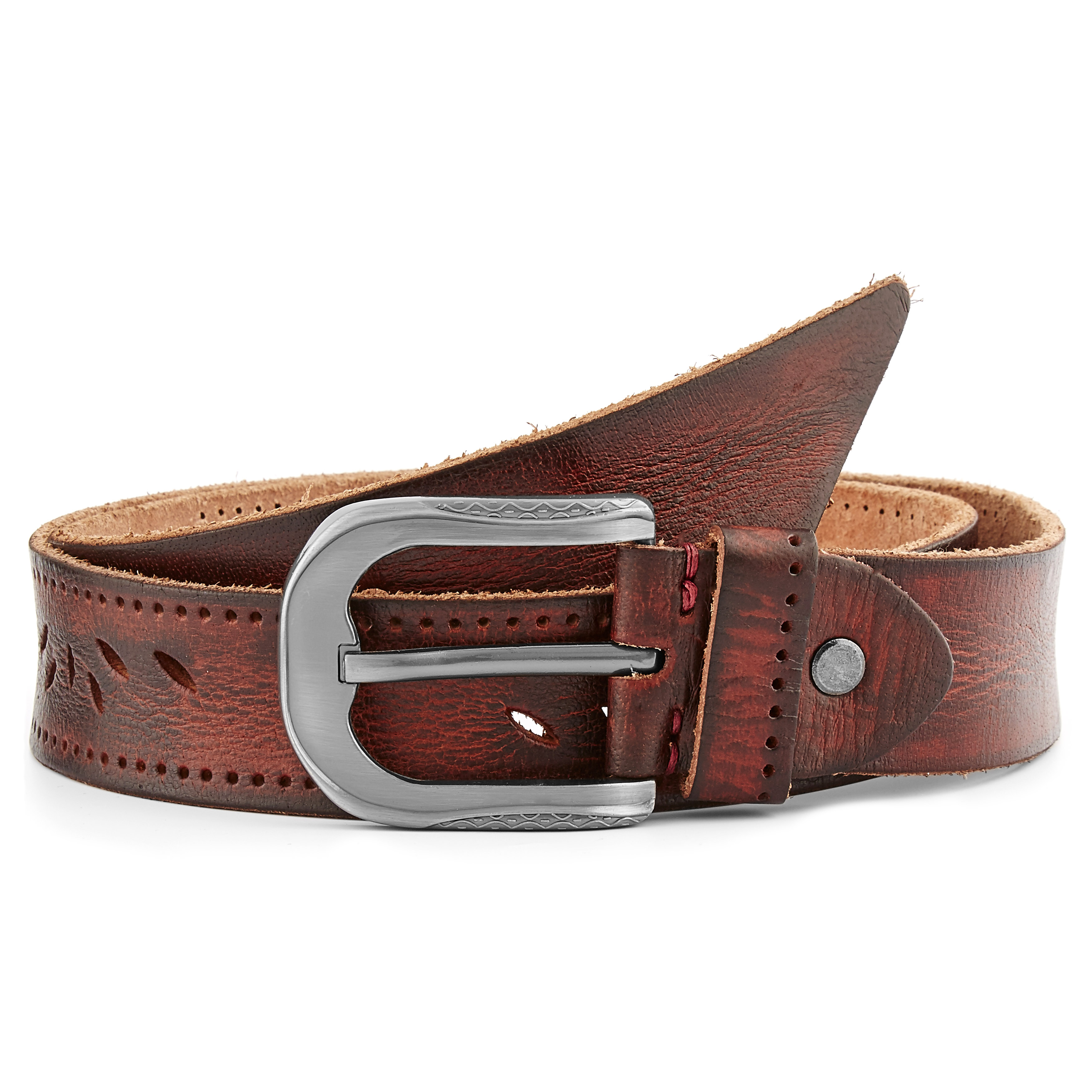 Cinturón de piel vintage marrón rojizo - 1