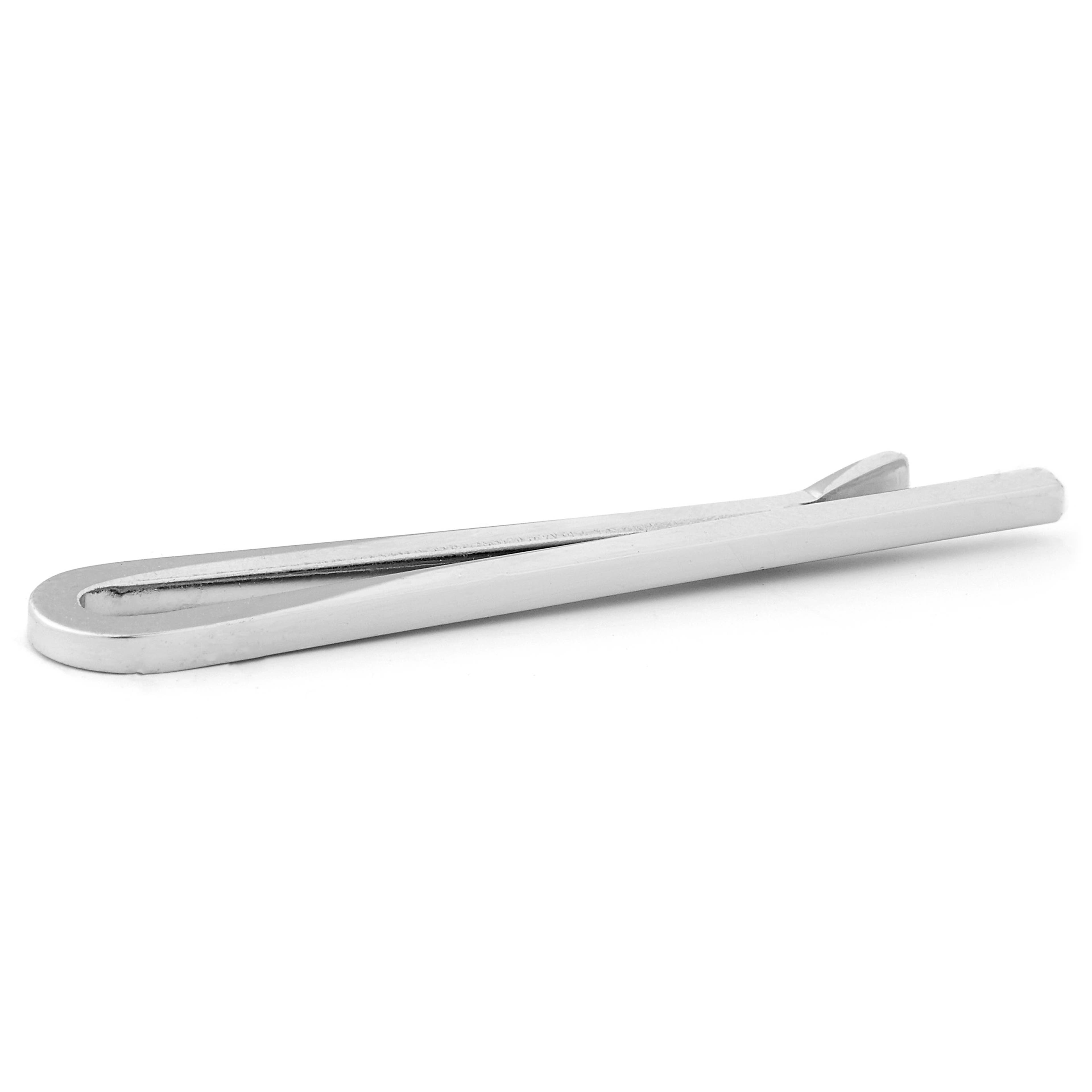 Sleek Silver-Tone Stainless Steel Tie Bar With Detail