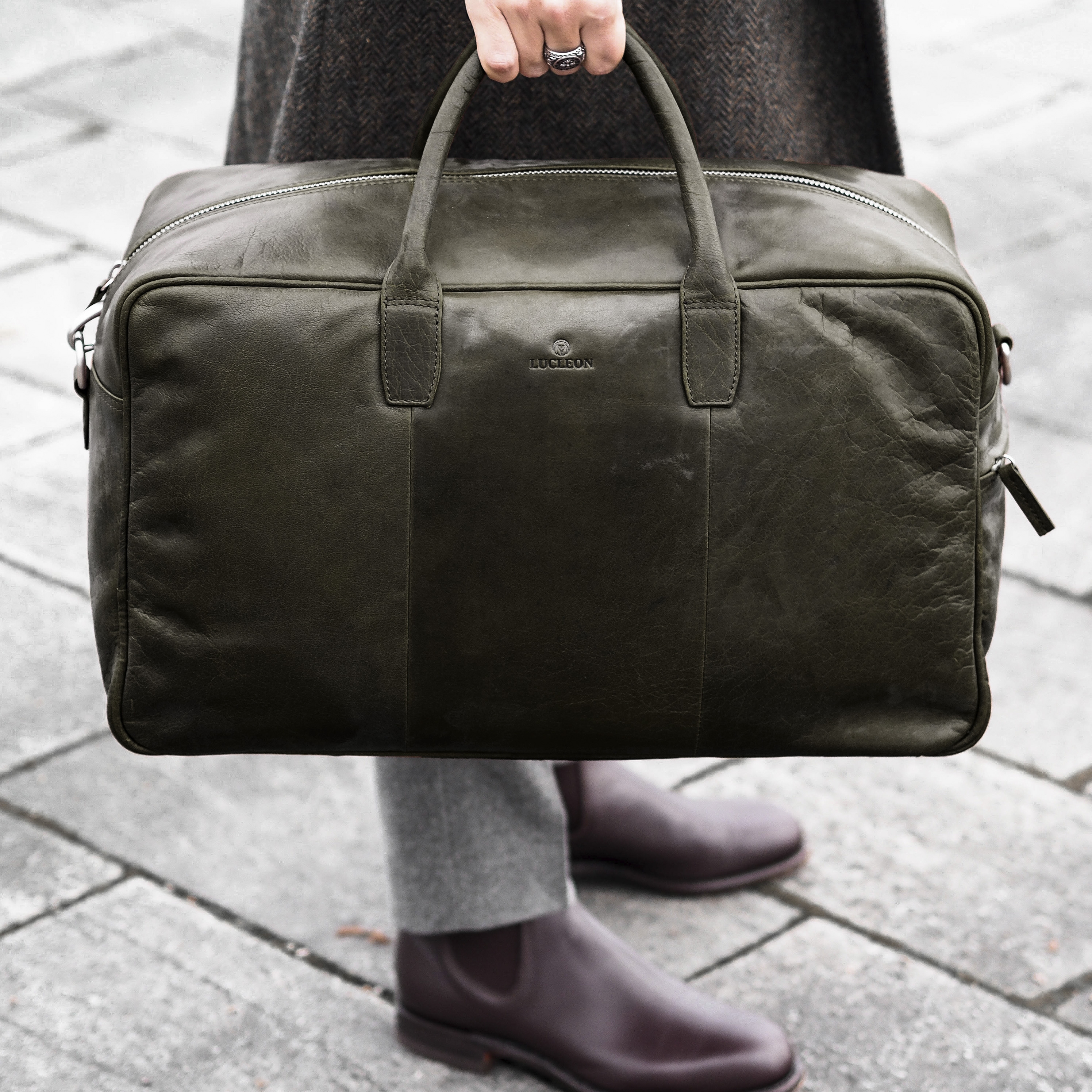 Bolsa de fin de semana Montreal de cuero verde oliva - 15