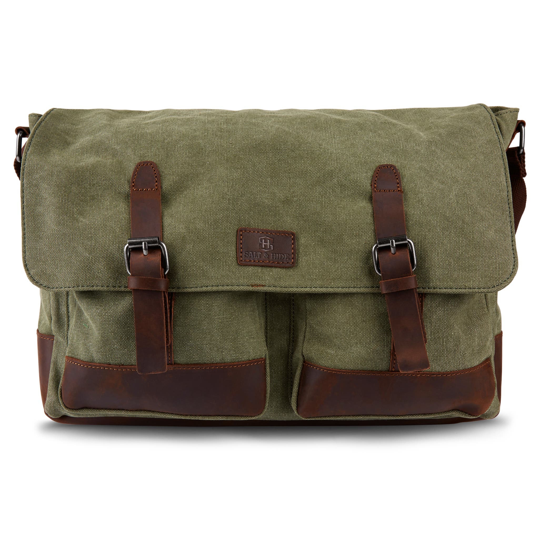 Tarpa | Olive Green Canvas & Dark Brown Leather Laptop Bag | In stock ...