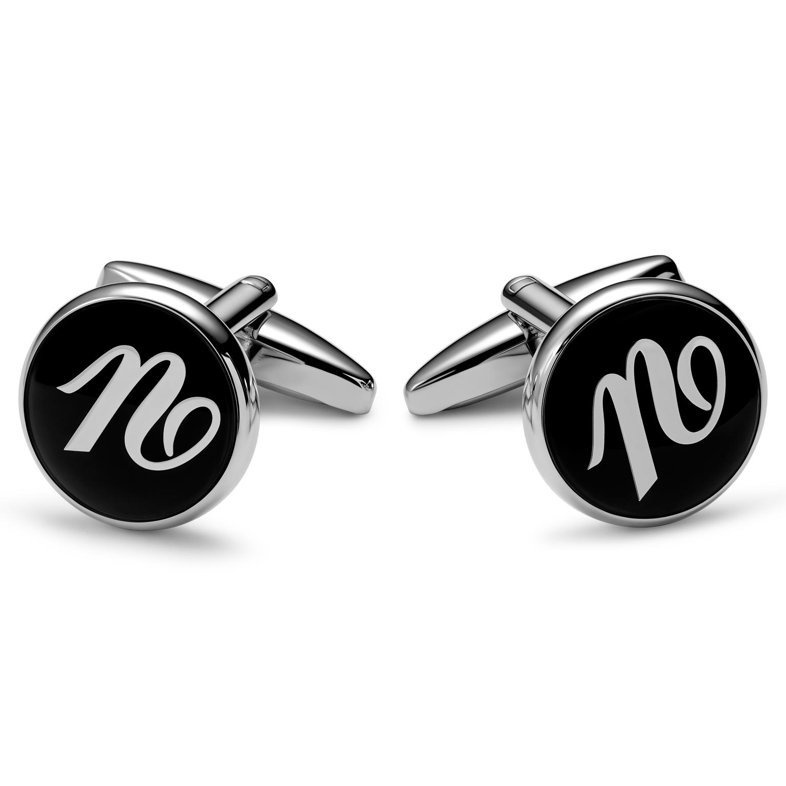 Round Silver-tone and Black Initial U Cufflinks Round Silver-tone and Black Initial U Cufflinks