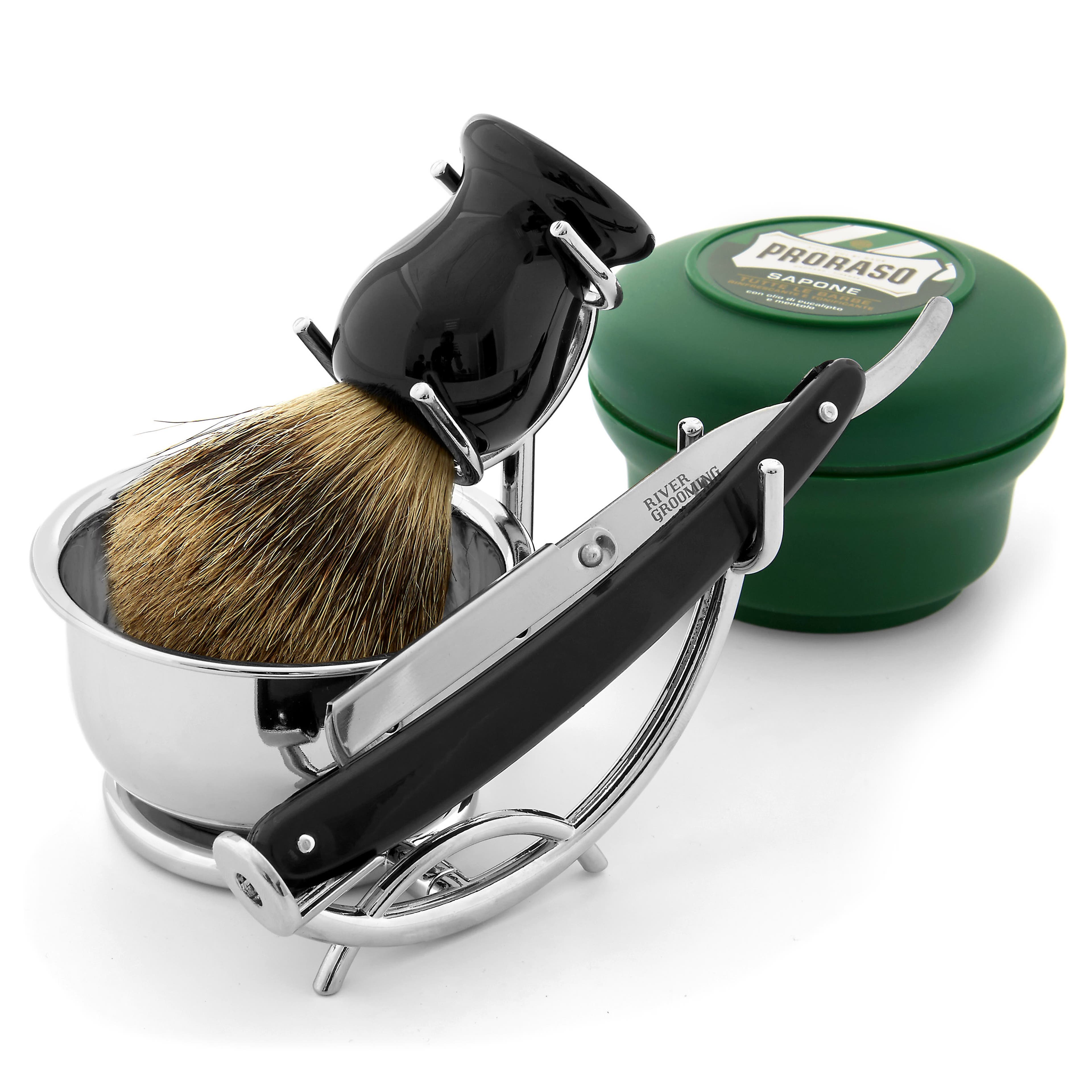 Комплект за бръснене със стилен черен бръснач и сменяеми ножчета
