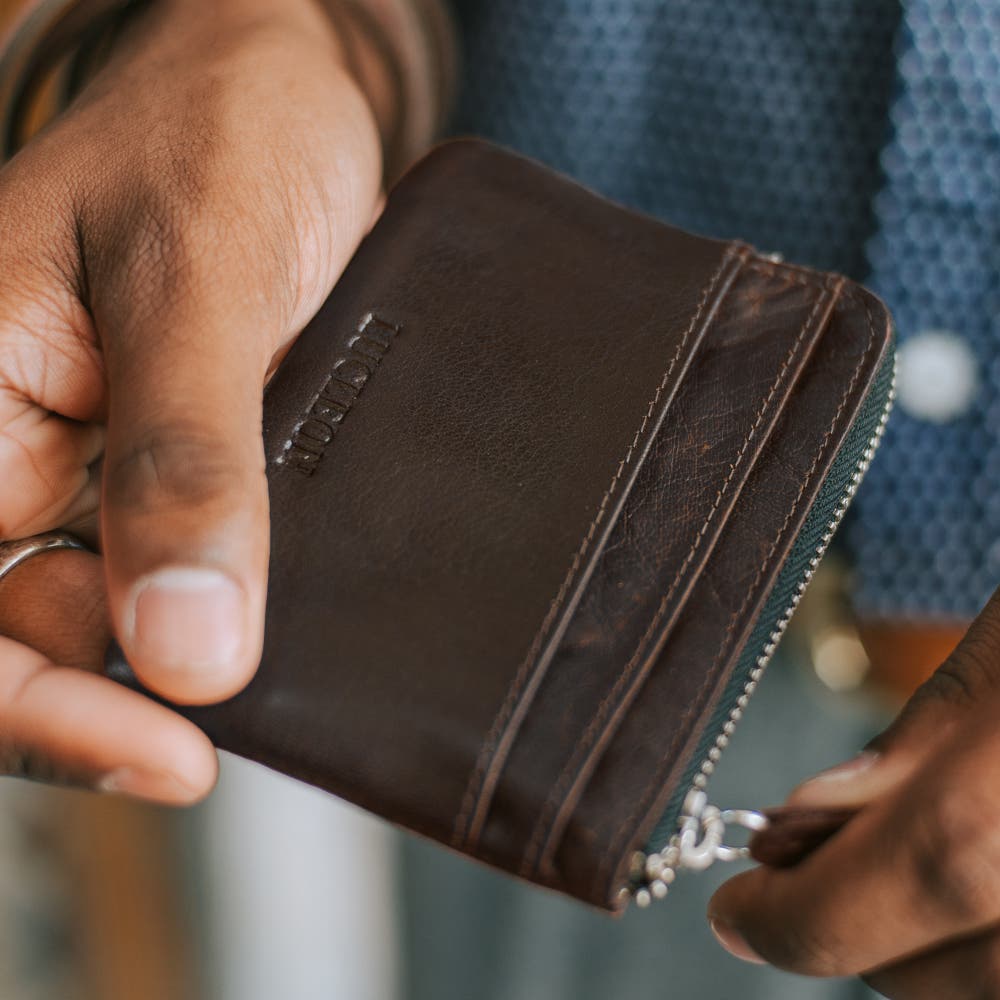 hover: Montreal Zipped Brown RFID Leather Pouch hover: Montreal Zipped Brown RFID Leather Pouch