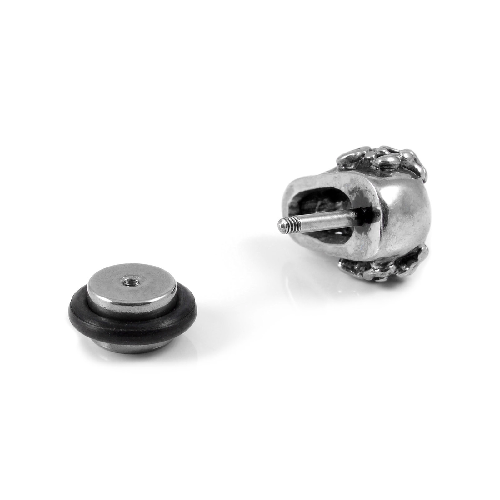 Sentio | Silver-Tone Stainless Steel Skull Stud Earring | In