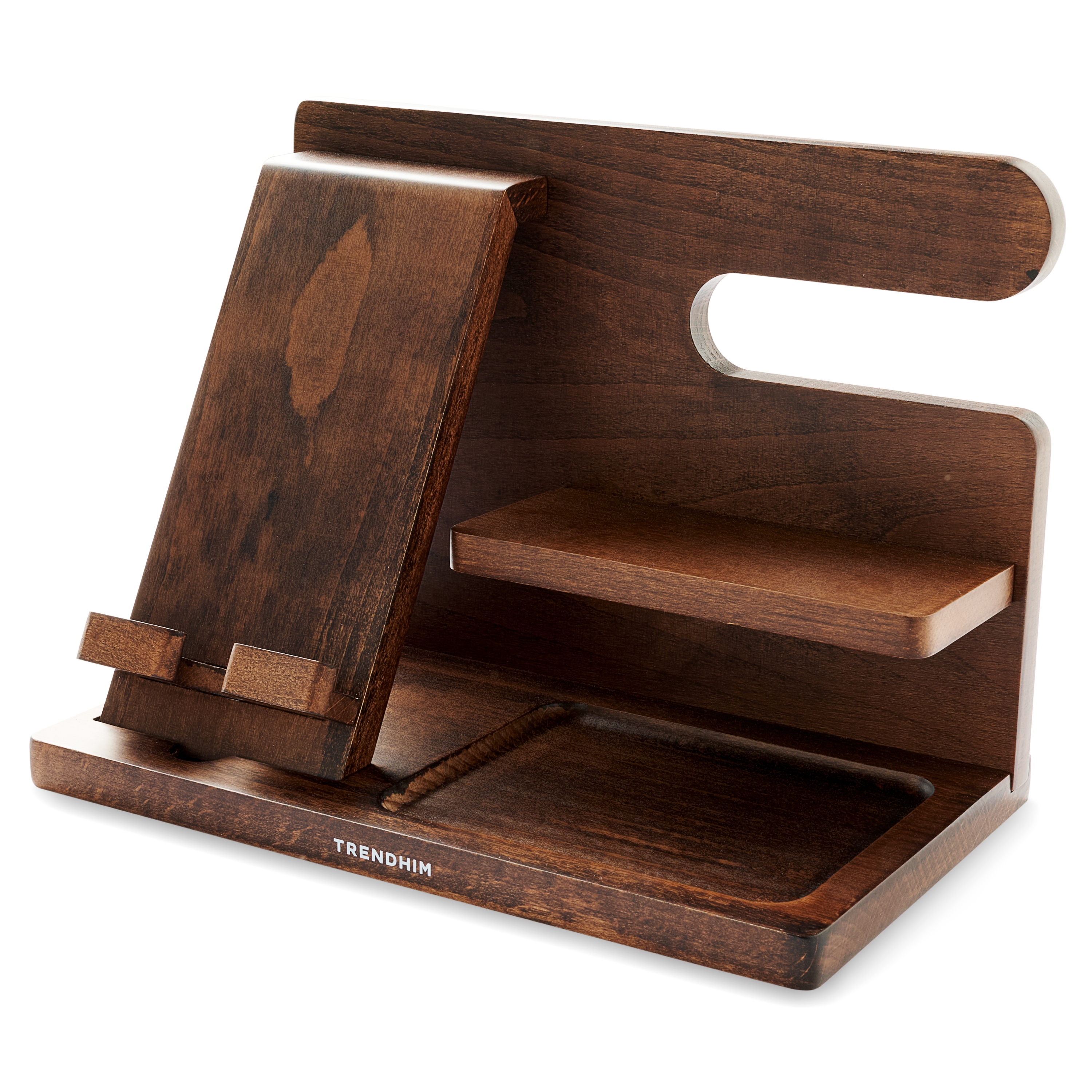 Dark Wood Phone Stand and Desk Organiser - 1