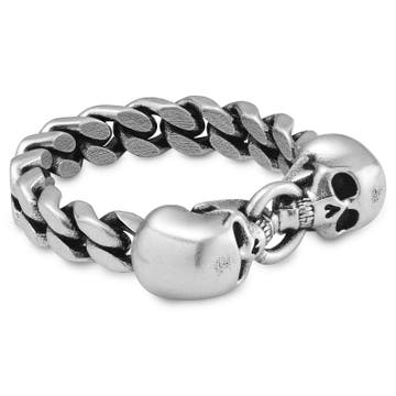 Aspero | Ezüst tónusú rozsdamentes acélgyűrű, két koponyával