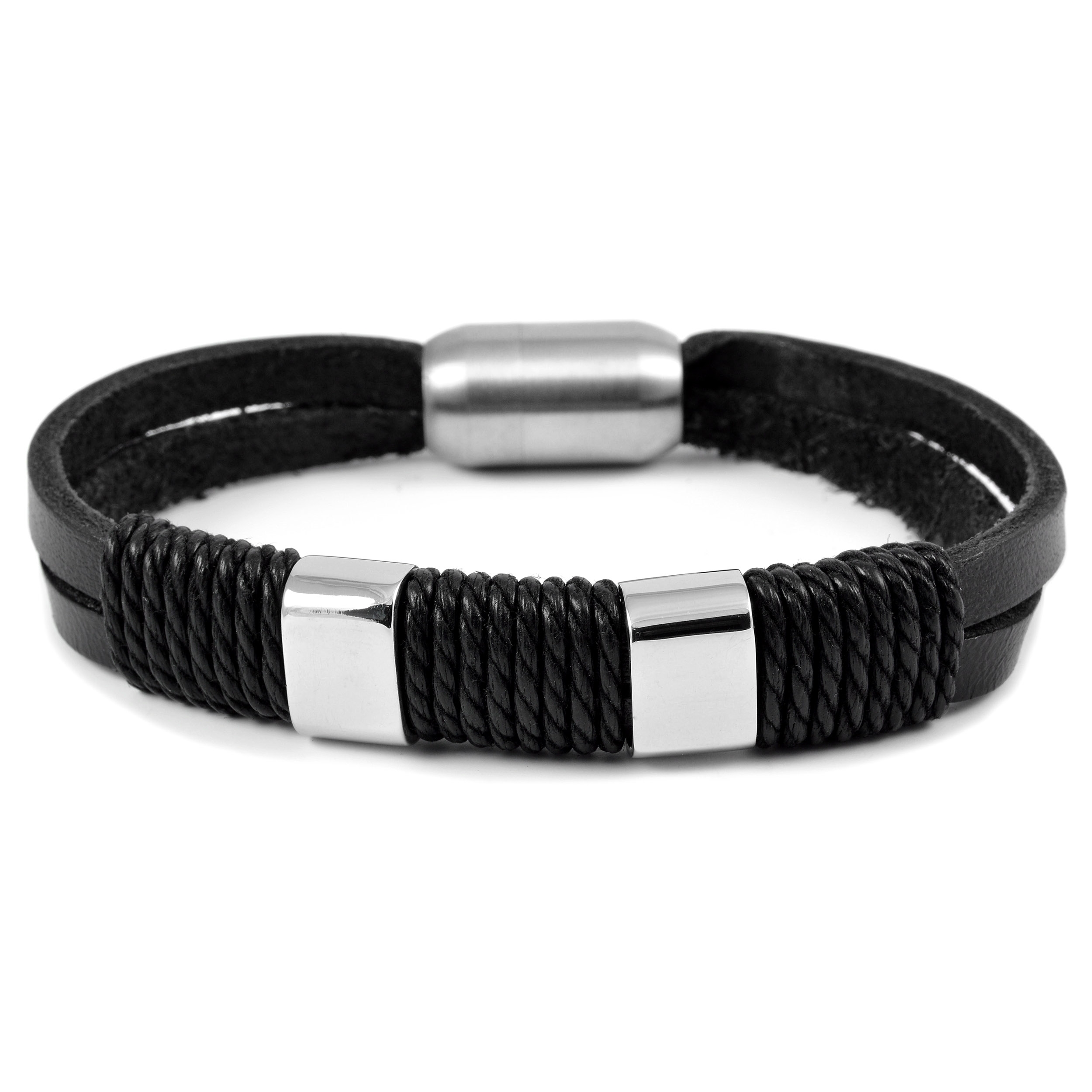 Pulsera de cuero con cuerda y bala  - 1