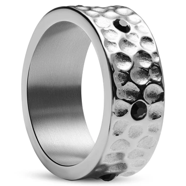 „Orphic“ | 9 mm kaltinis sidabro spalvos nerūdijančio plieno žiedas su juodu cirkoniu „Orphic“ | 9 mm kaltinis sidabro spalvos nerūdijančio plieno žiedas su juodu cirkoniu