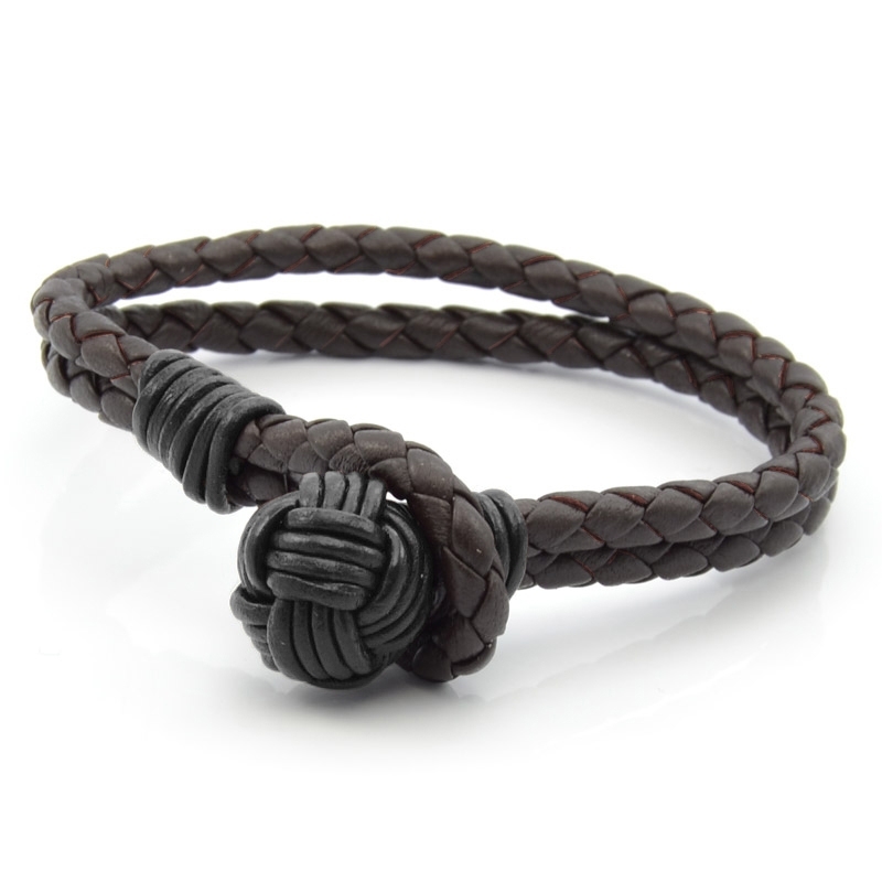 Brunt Klump Flettet Lærarmbånd - 2