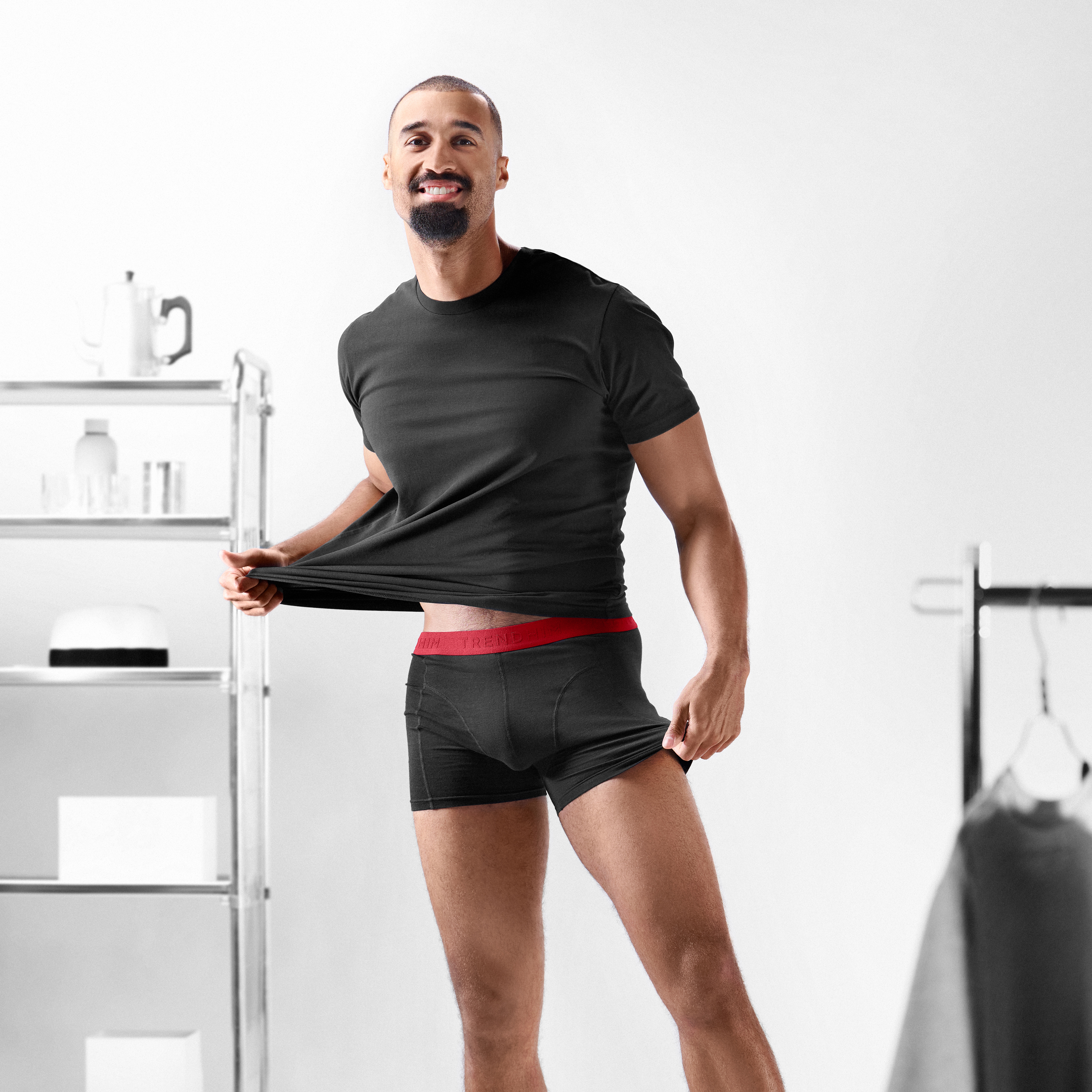 FlexFeel | Black Cotton Boxer Briefs with Red Waistband | In