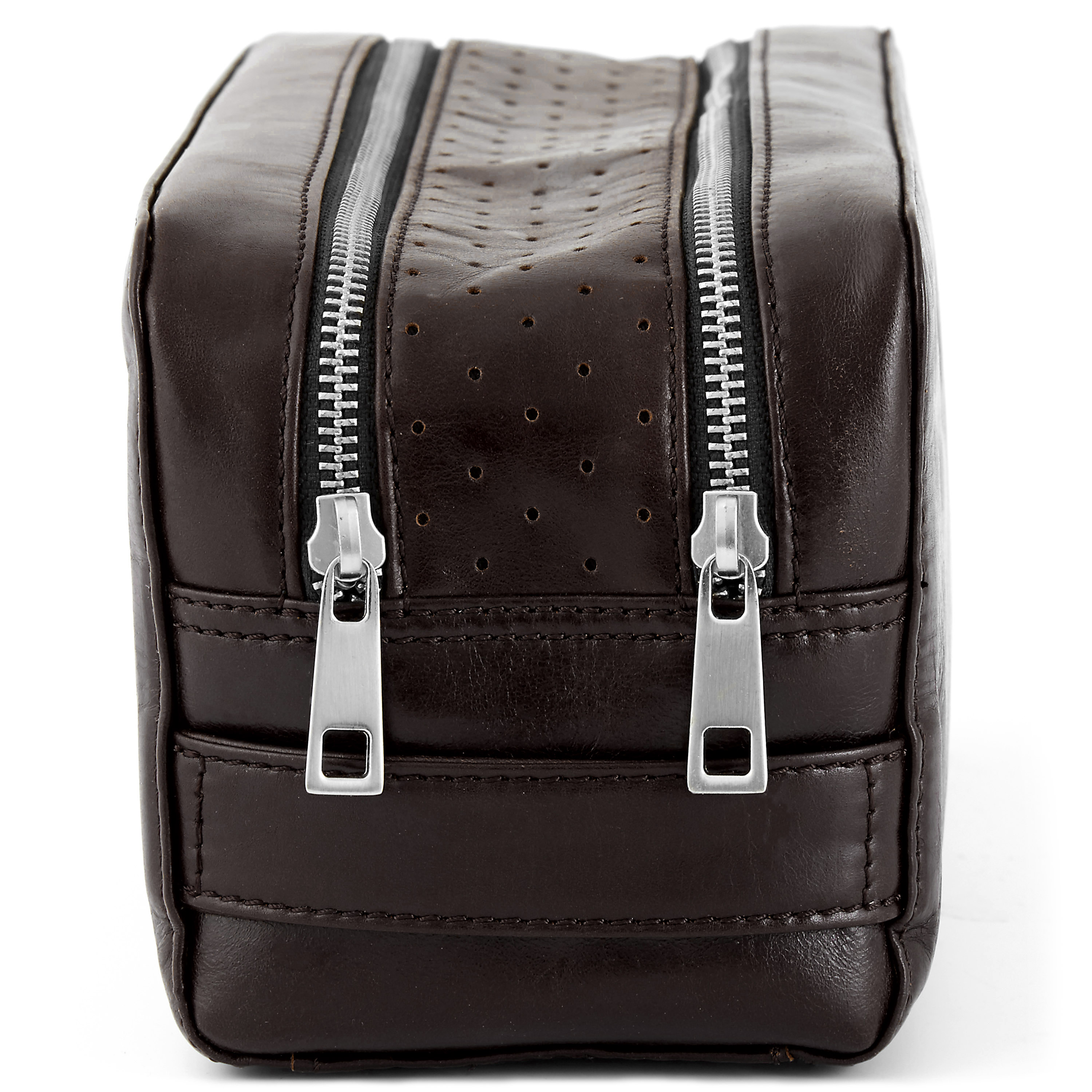 Trousse de toilette marron foncé double zip Jasper - 3