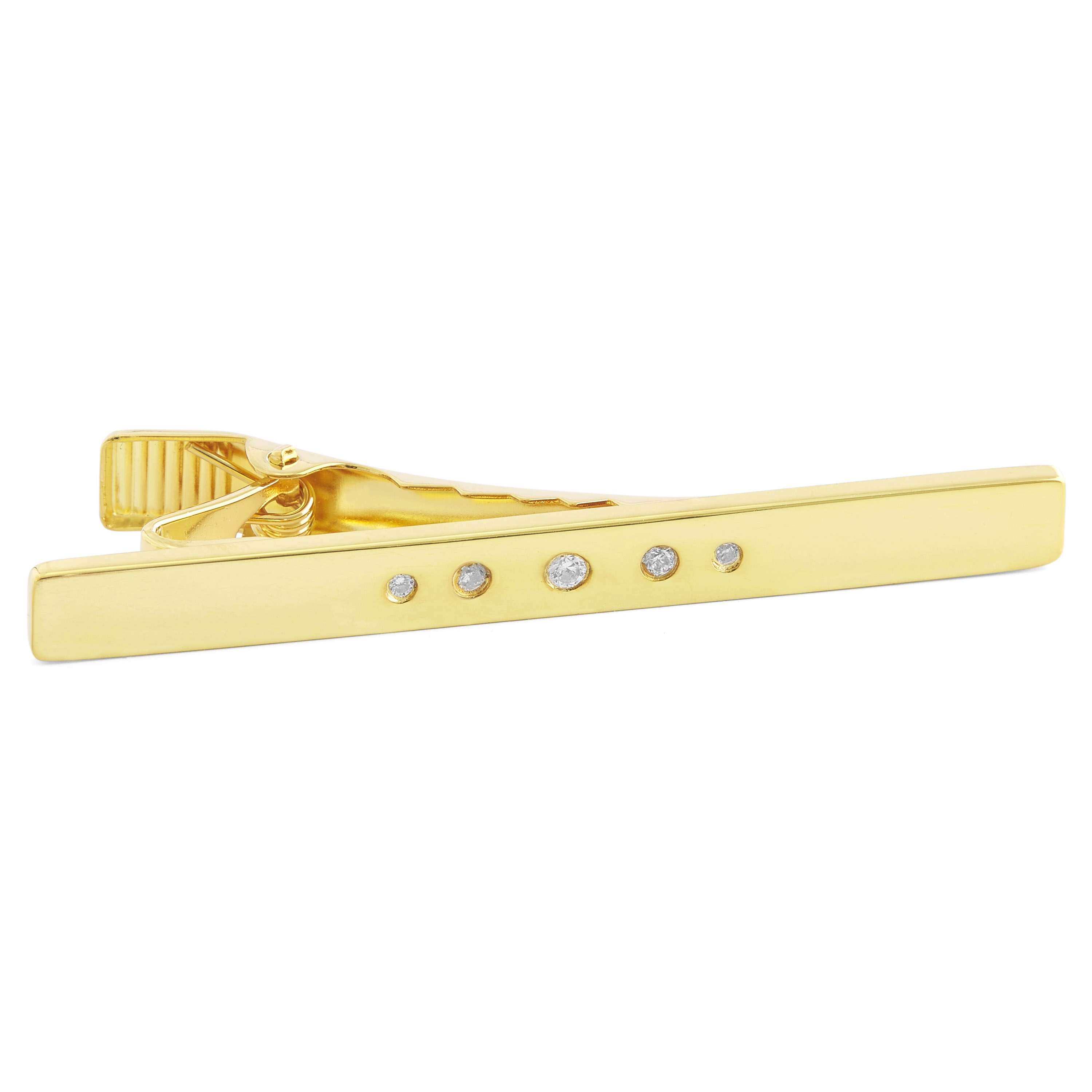 Gold 925s Zirconia Dotted Tie Clip - 1