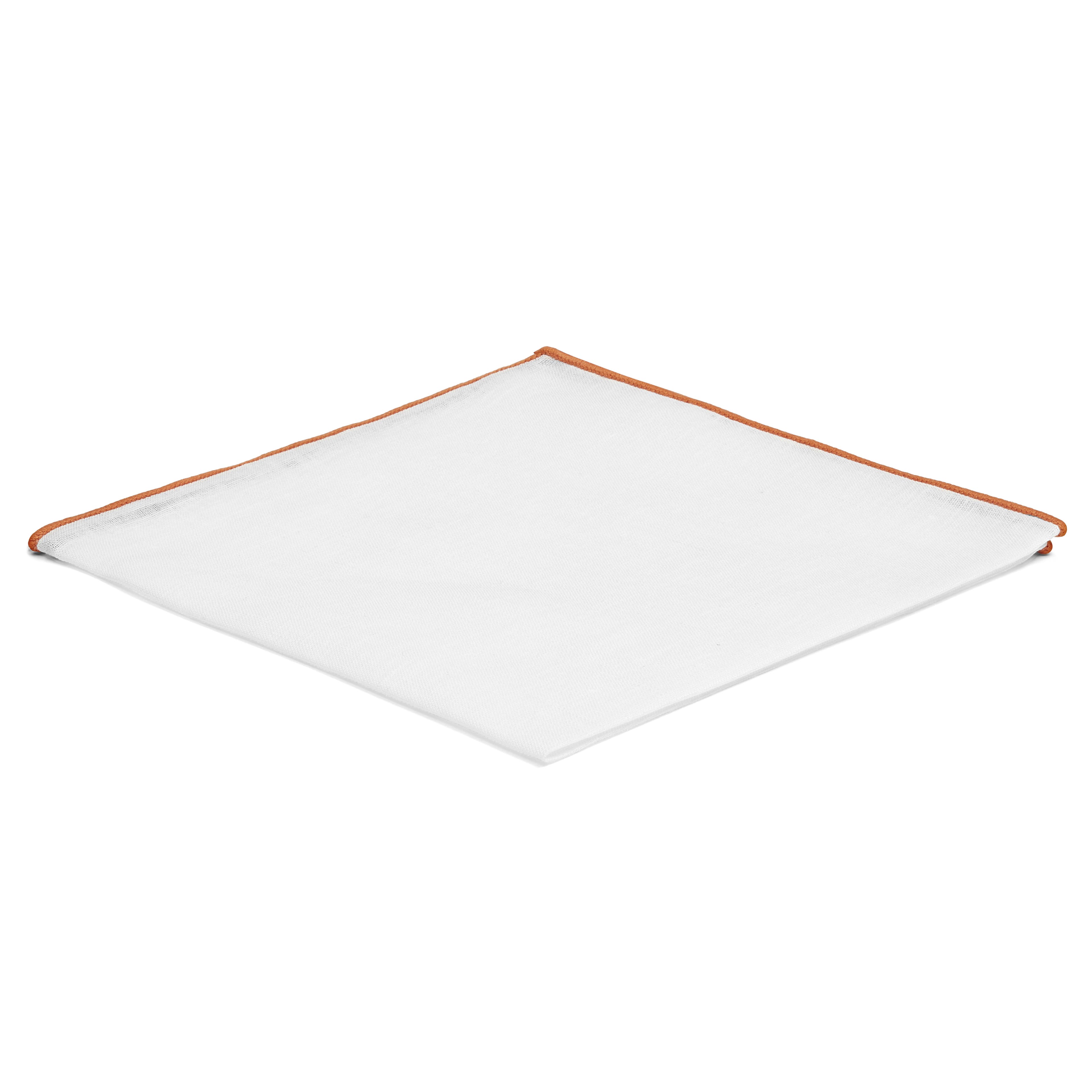 Classic White & Orange Edge Linen Pocket Square