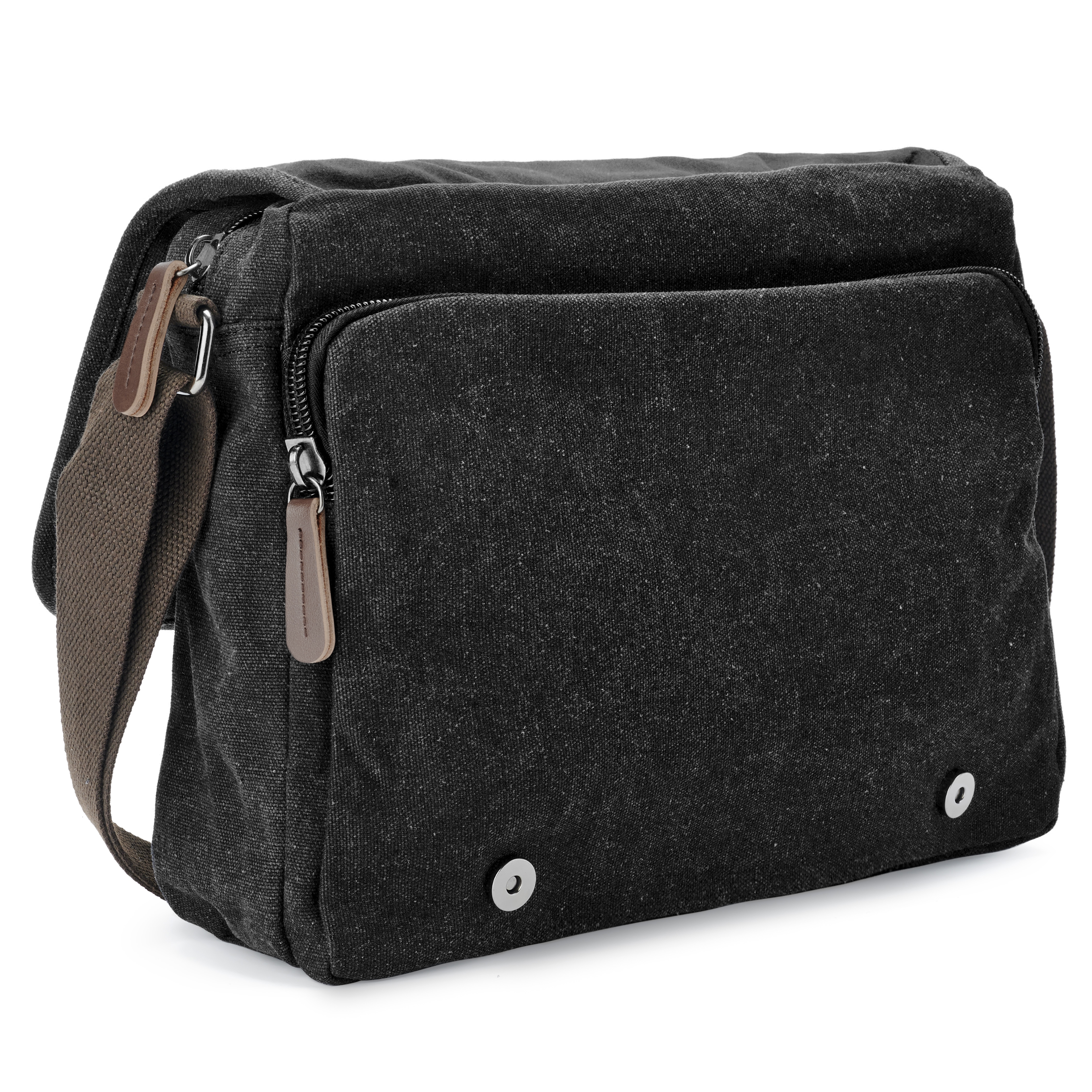 Vintage Messenger Bag aus Segeltuch und braunem Leder - 3