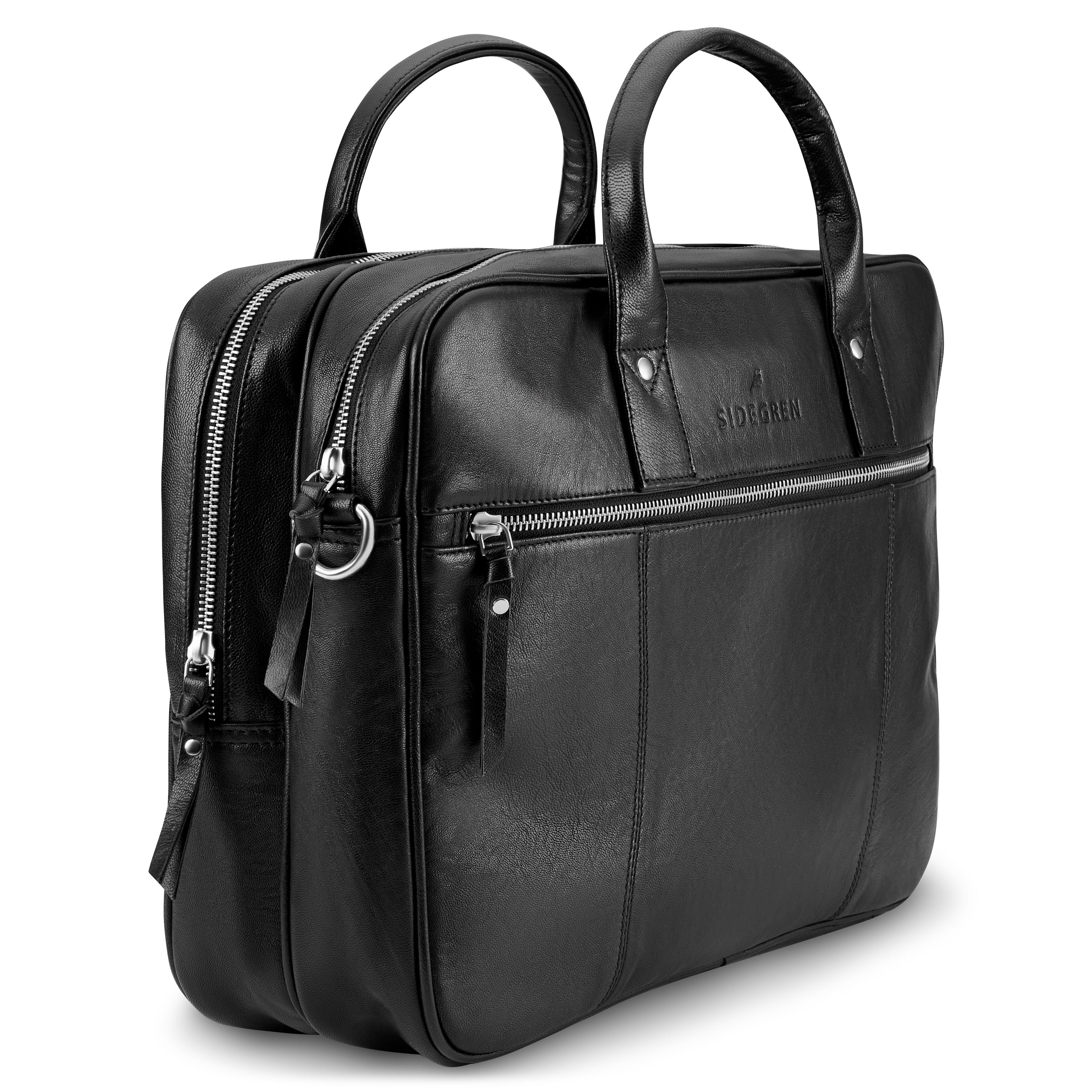 Fidei | Large Black Full Grain Goat Leather Laptop Bag - 5