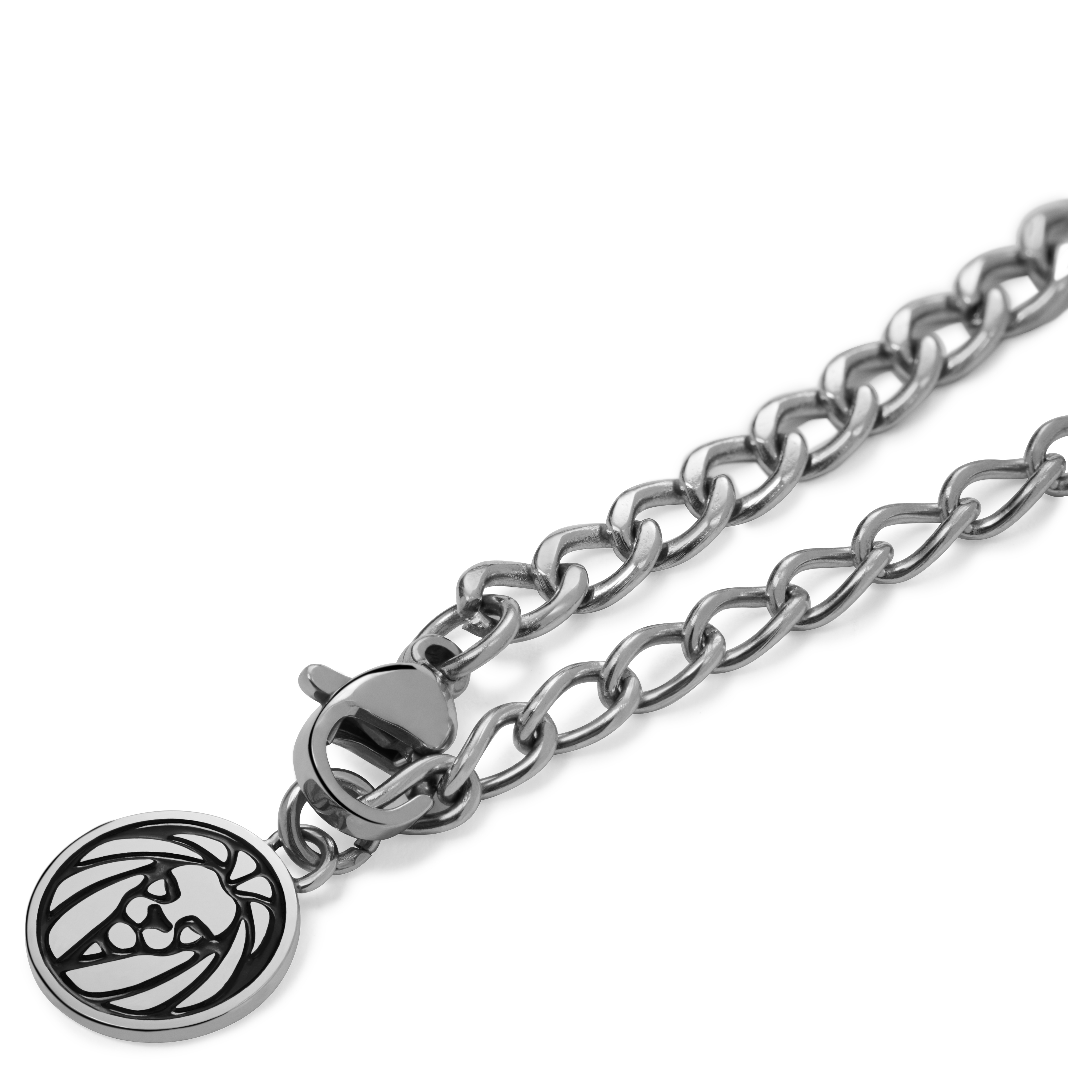 Icarus | Silver-Tone Stainless Steel Cross & Dog Tag Curb Chain Necklace - 5