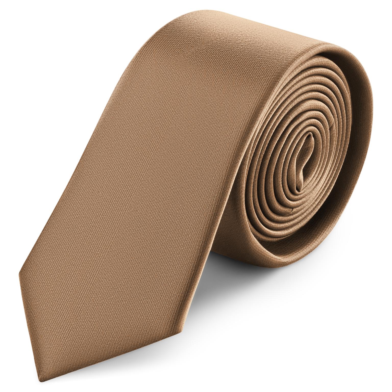 Cravate étroite en satin brun havane 6 cm Cravate étroite en satin brun havane 6 cm